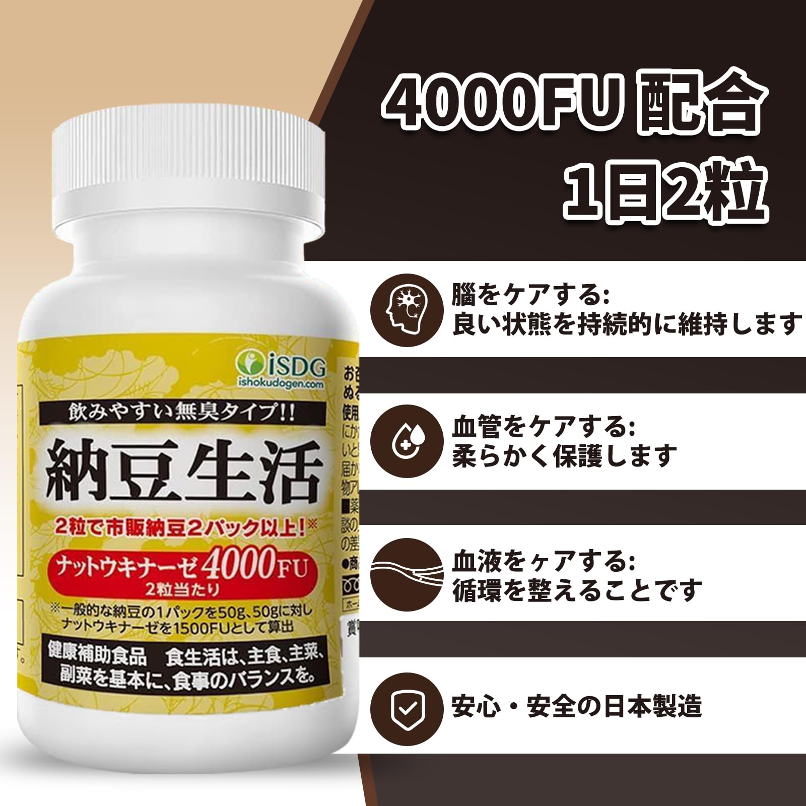 Amazon.co.jp: 納豆生活 高濃度ナットウキナーゼ4000FU 納豆キナーゼ