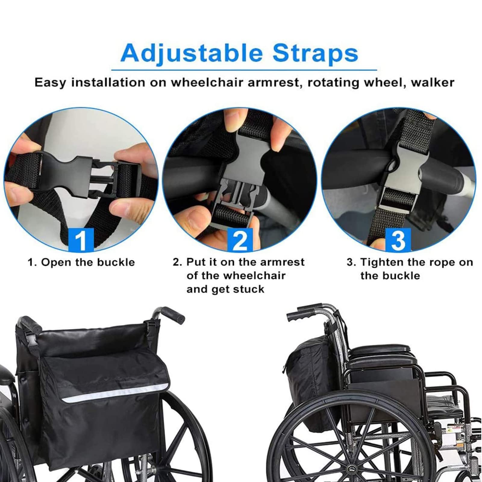 Bolsa Universal para Silla de Ruedas, Bolsa para Accesorios de Ayuda a la Movilidad para sillas de Ruedas con Tiras Reflectantes, Mochila Impermeable para Almacenamiento de sillas de Ruedas para per