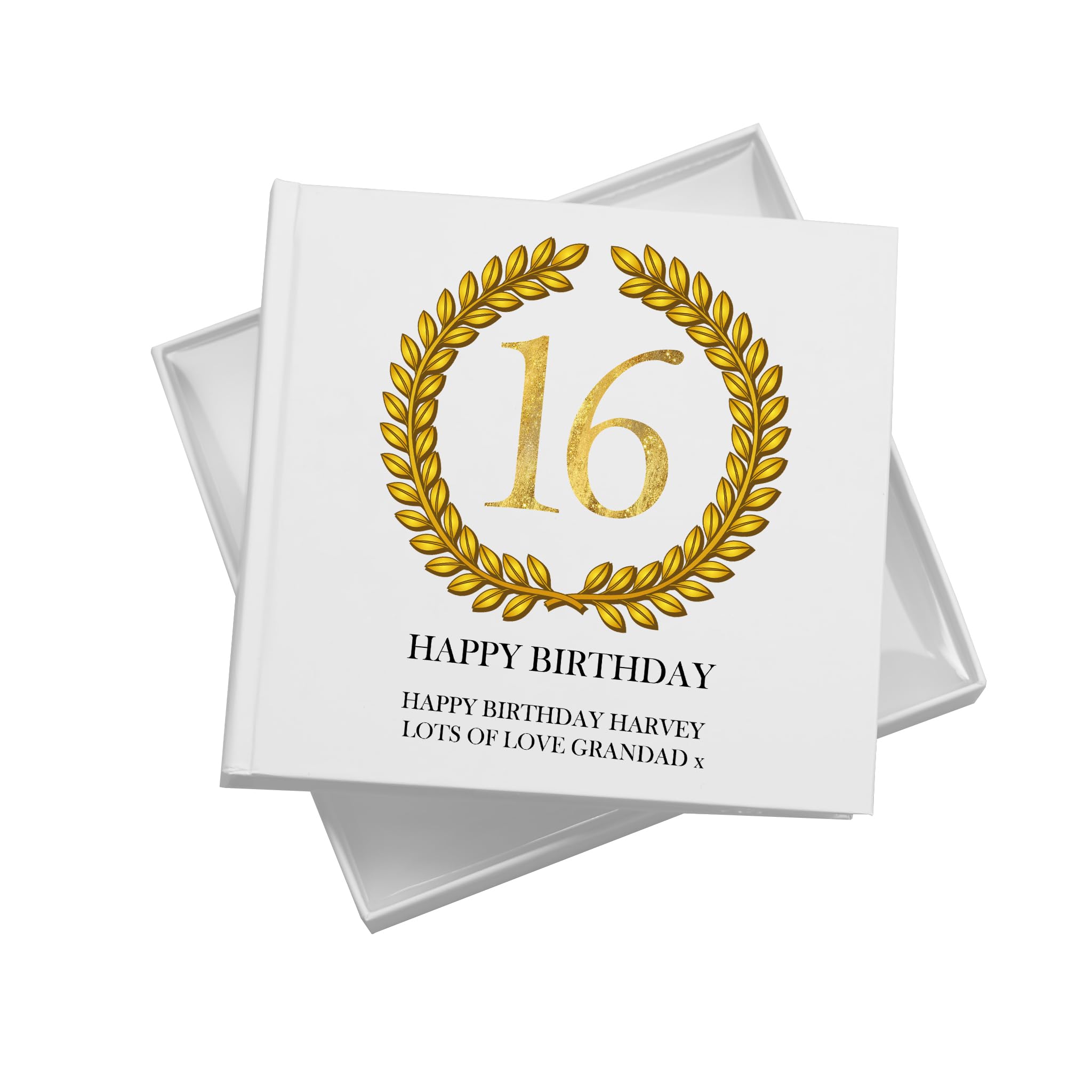 Ukgiftstoreonline White Personalised 16Th Birthday Gift For Him Photo Album Gold Wreath Design