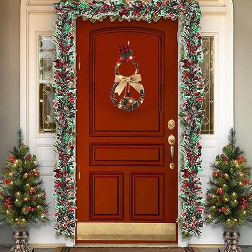 Miniatura 3 de Guirnalda de oropel de árbol de Navidad de 59 pies, guirnalda metálica de Navidad roja y verde, decoraciones colgantes para fiesta de Año Nuevo,