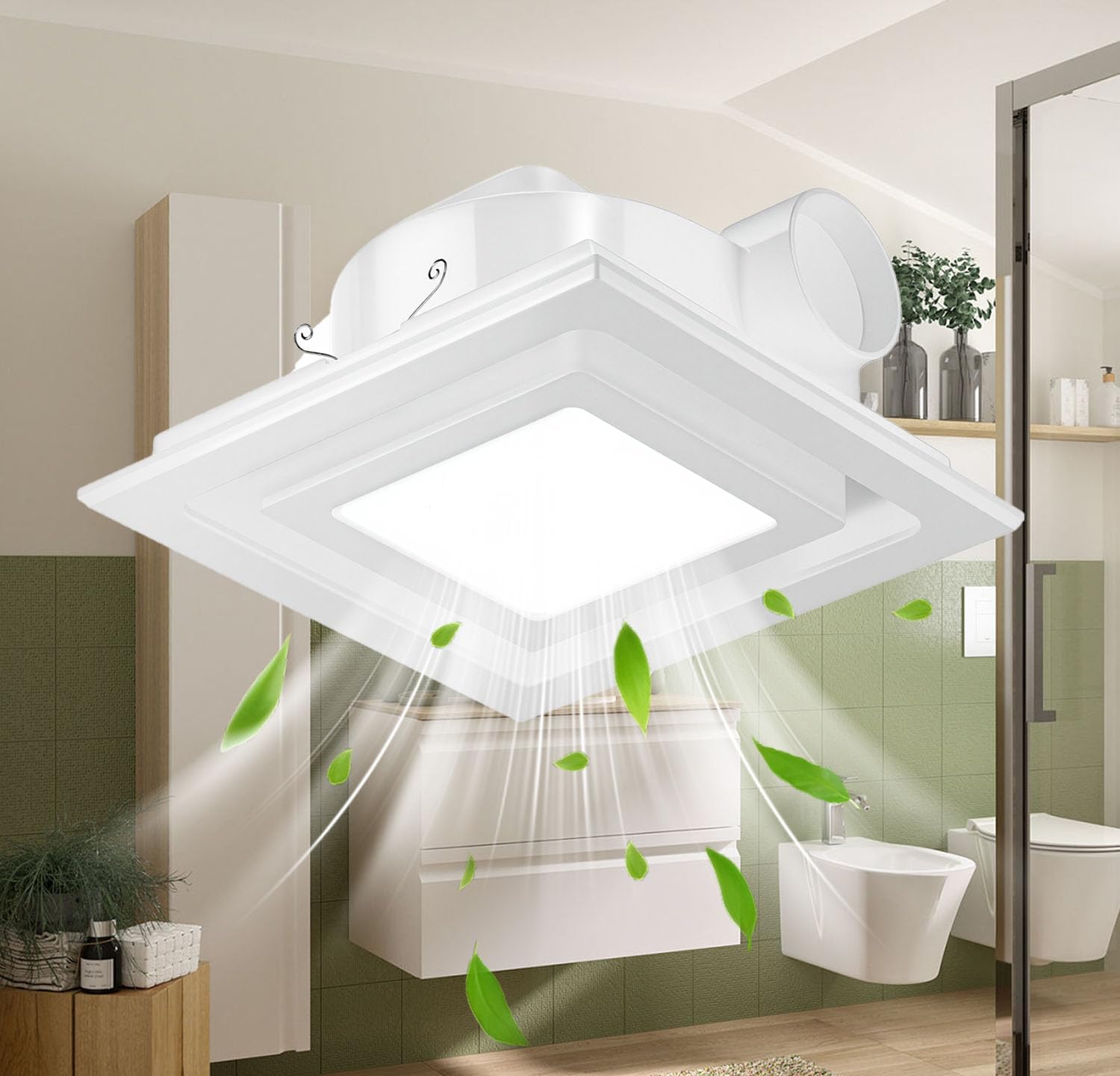 Saranna Bathroom Exhaust Fan with Light, 15W Ceiling-Mount Ventilation Fan, 110 CFM Ultra-Quiet 1.0 Sone, Adjustable Light Color for Home, Office, Hotel, or Bath Spaces (10-Inch) 10 inch