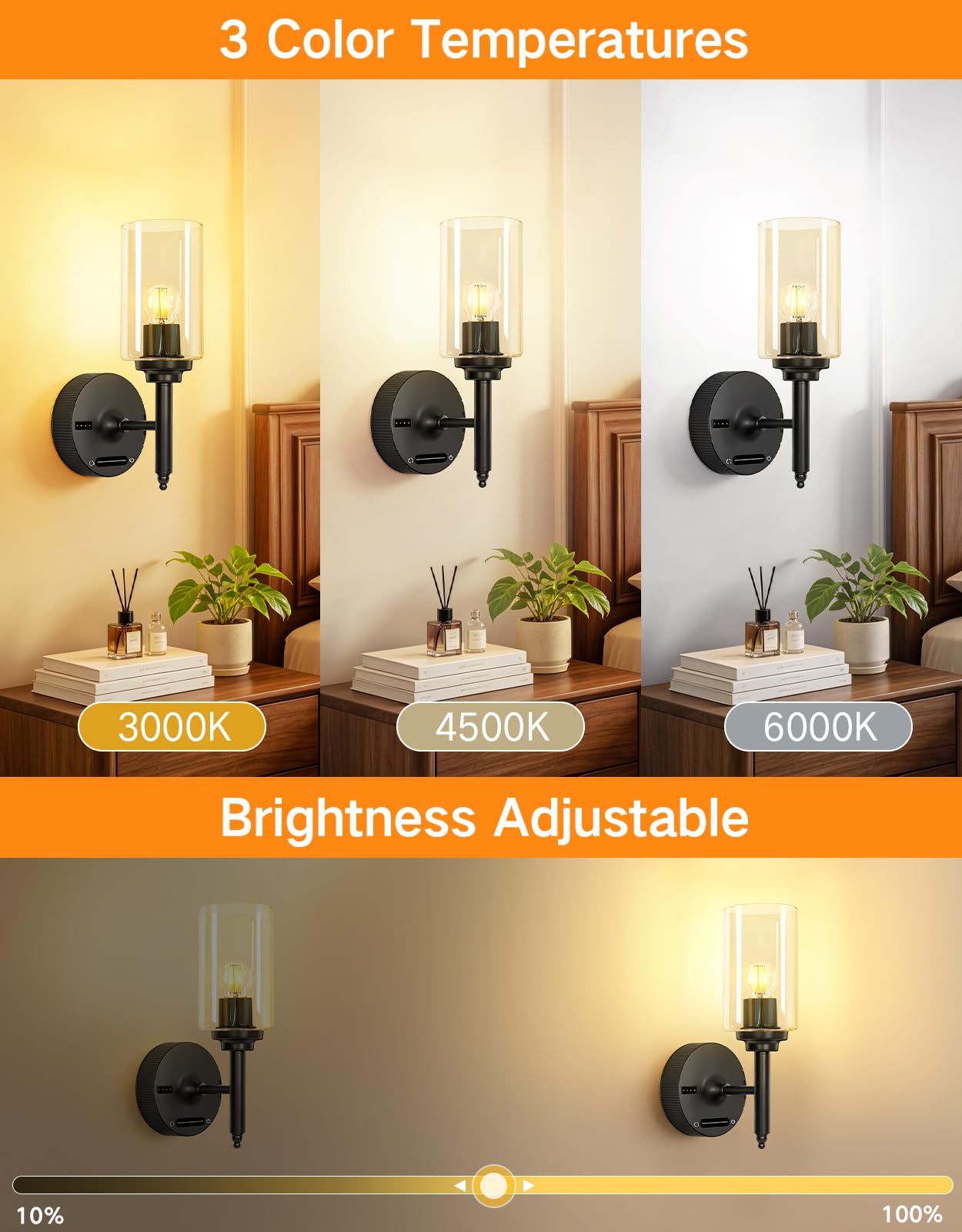 OUTON 2 lámparas LED de pared inalámbricas con batería, sin conexión de alimentación, con mando a distancia y táctil, 3 temperaturas de color 3000 K-6000 K, regulable sin niveles, temporizador, 8000