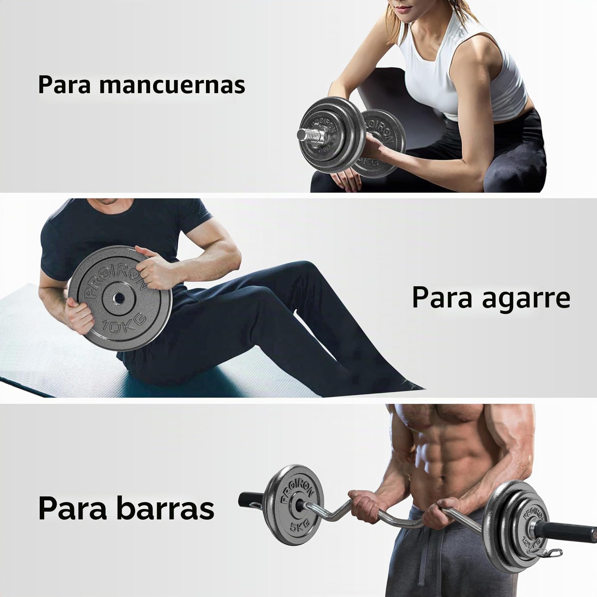 PROIRON Discos Pesas, Ø25mm - Hierro Fundido Placas de Discos Peso para Pesas y Mancuernas 1.25/2.5/5/10kg