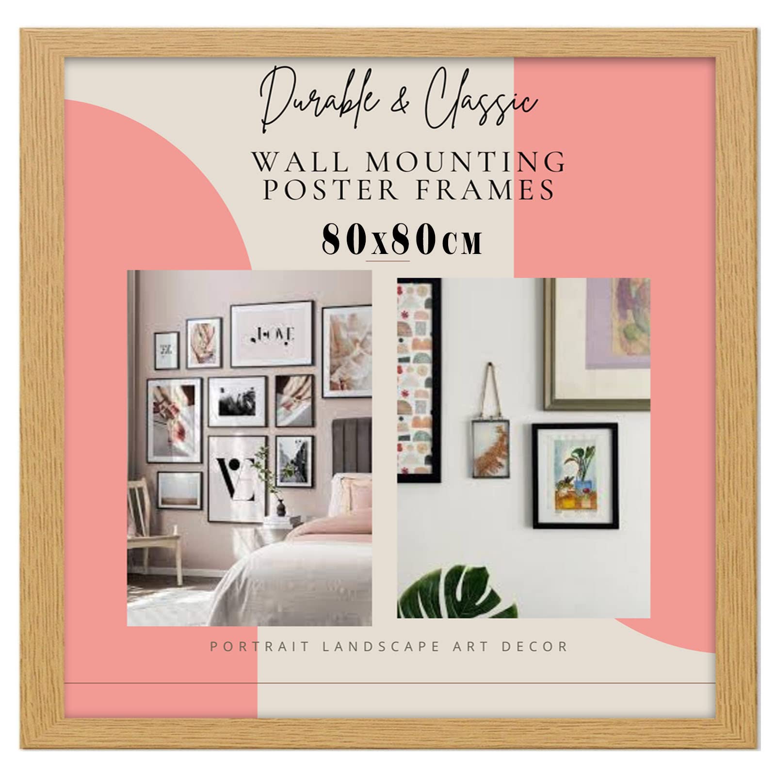 DEALS ON DEAL Modern Square 80 x 80 cm Picture Frame Photo Frame Wall Art Poster Frames With Clear Perspex Safety Glass to Hang Portrait or Landscape (80X80CM, OAK)