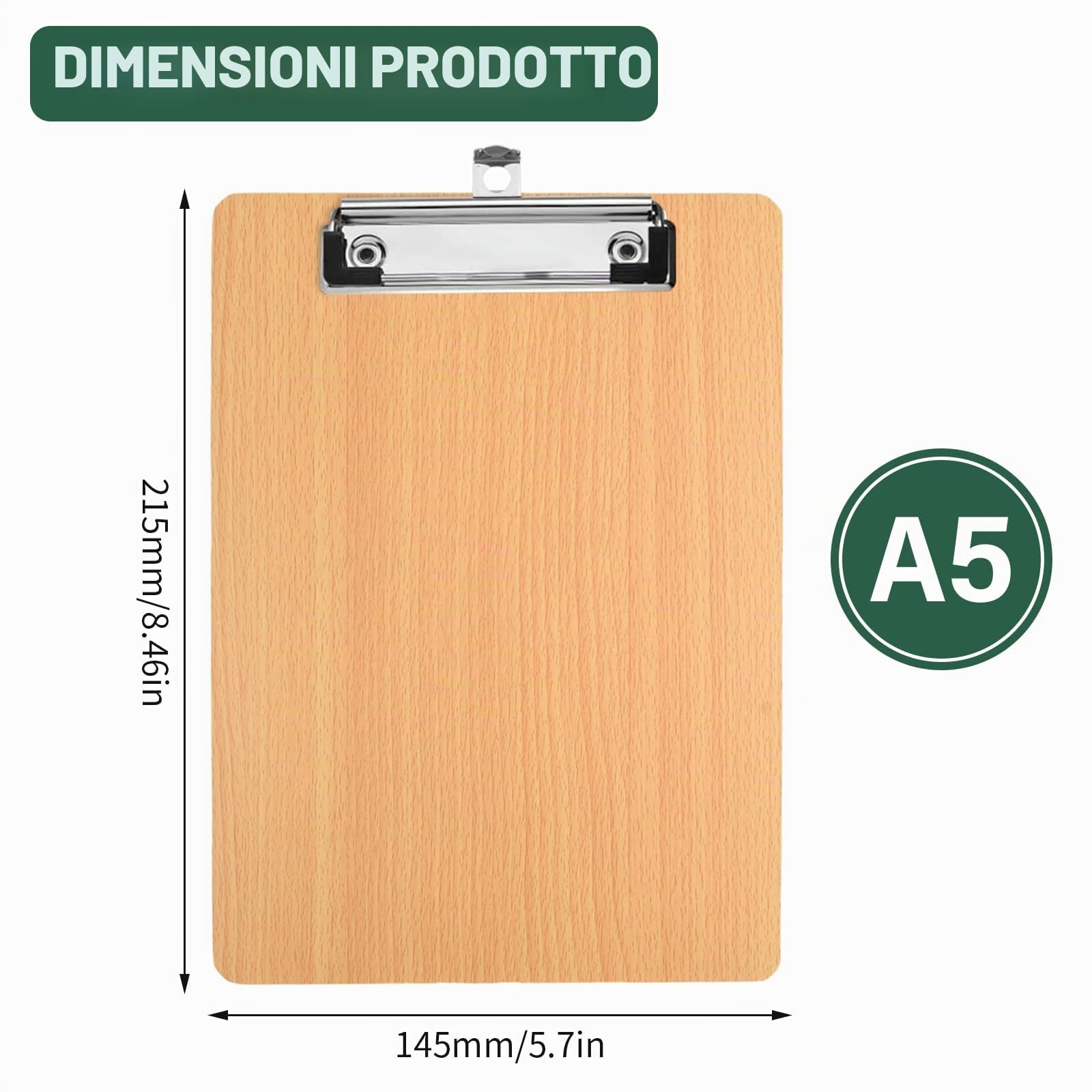 10 Pezzi A5 Portablocco di Legno, Cartella Portablocco con Foro per Appendere, Portadocumenti con Clip, Cartellina Presentatore per Scuola Ufficio Cucina (A5)