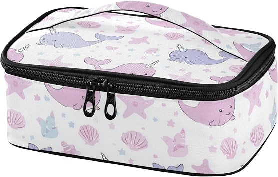 Wusikd Cute Pink Nawhal Lunch Bag Cooler Bag Insulated Thermal Lunch Box for School Children Students Girls Boys Men Women