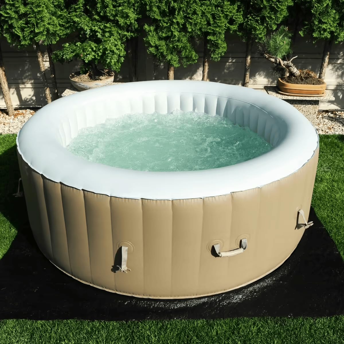 BeneoSpa Nouveau 2026 Spa Gonflable Portable à Bulles, Bain à Remous, Jacuzzi (Marron-Blanc)