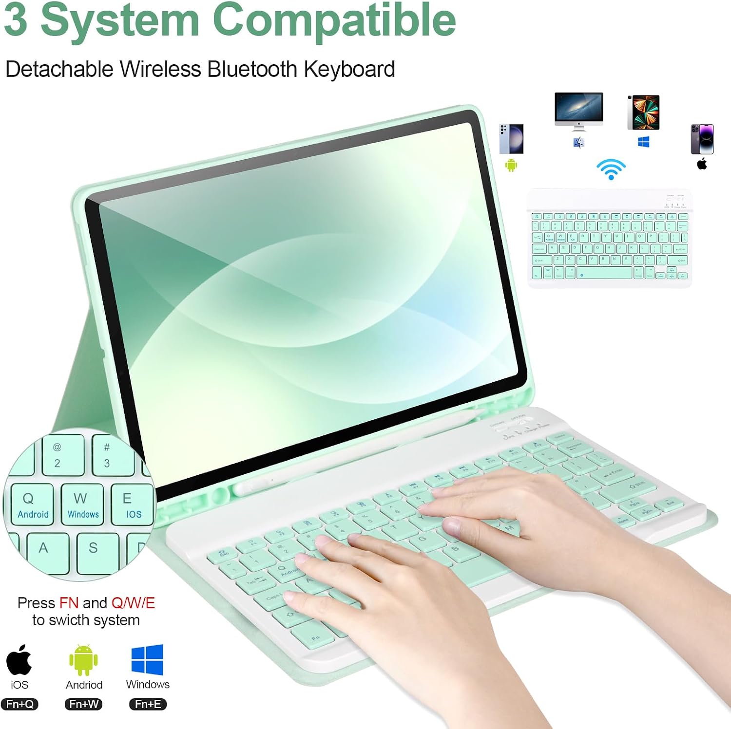 Keyboard Case for Samsung Galaxy Tab S10 Lite/S10 FE / S9 FE / S9 10.9-11 inch 2025/2023,Detachable Wireless Bluetooth Keyboard for Galaxy S10 FE,Auto Wake/Sleep with S Pen Holder, Green