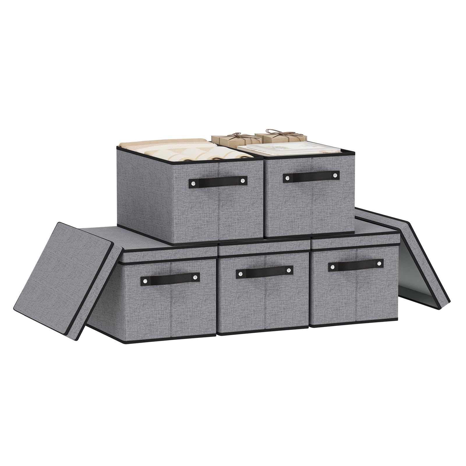 Amazon｜YheenLf 蓋付き収納ボックス グレーバスケット 15 x 9.8 x 8.3