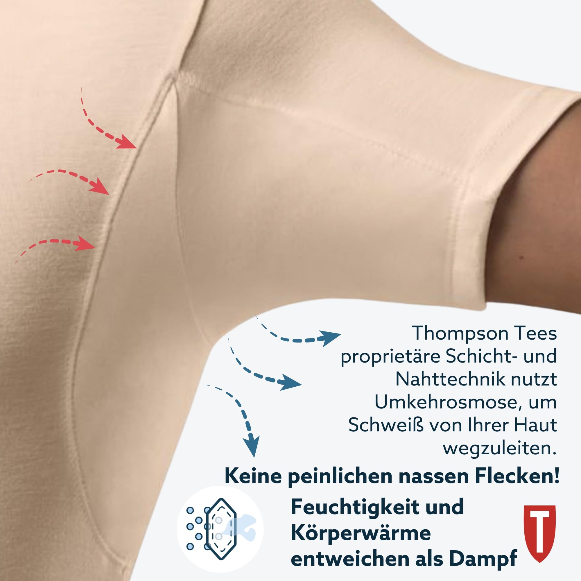 The Thompson Tee Anti-Schweiß Kurzarm-Unterhemd mit Achselschweiß-Polstern - Enge Passform