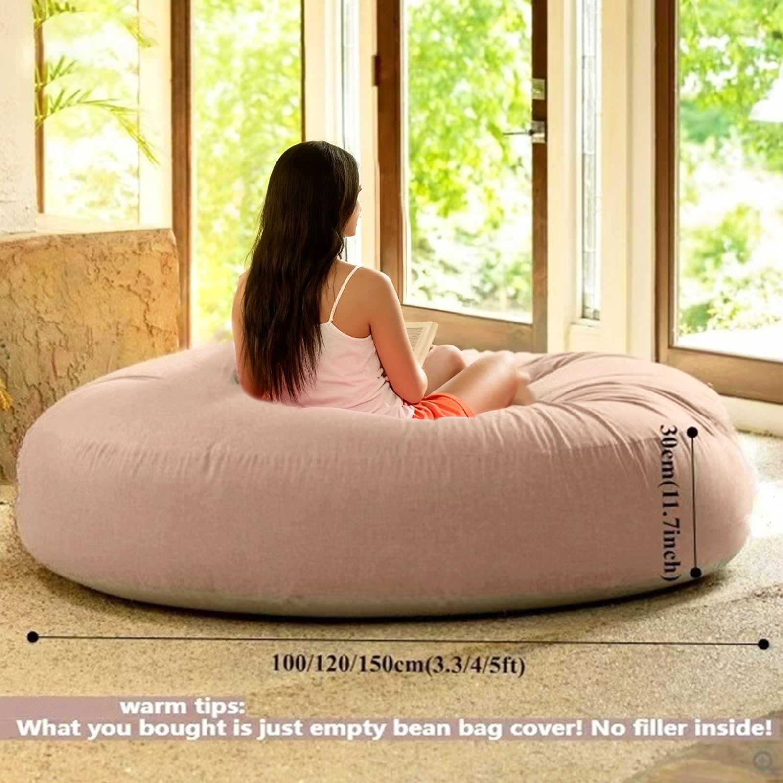 SXBCyan Imperméable Housse de Pouf pour Adultes (sans Rembourrage), Grand Pouf Rond d'extérieur, canapé-lit géant Flottant pour Piscine, Plage, Salon(Dust Beige,D150xH30cm-cover)