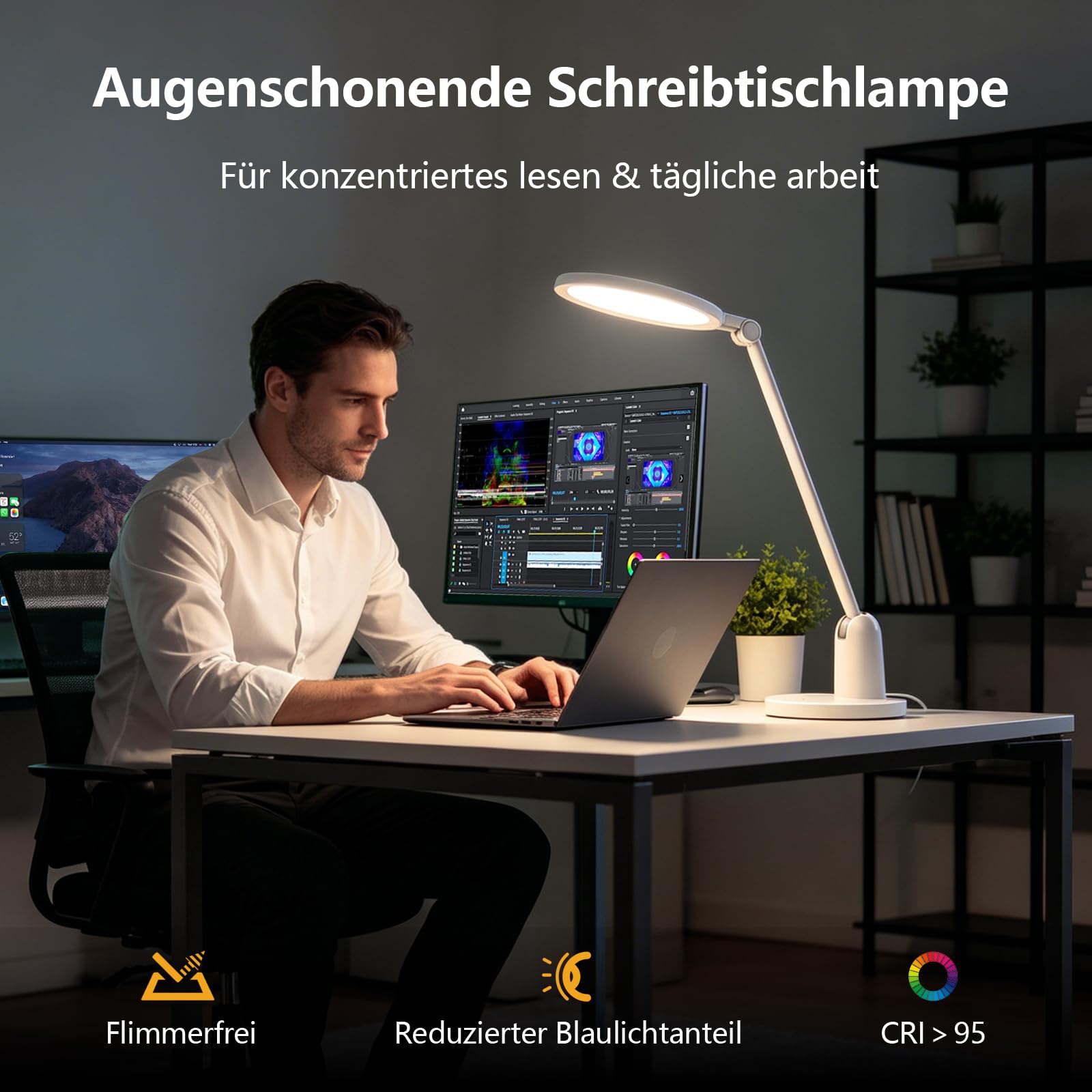 Coollamp Schreibtischlampe LED, Dimmbar Augenschutz Desk Lamp mit 3 Farbmodi, Touch Steuerung, Timer & Memory Tischlampen für Büroarbeit, Lesen, Basteln, Kinder (Weiß)