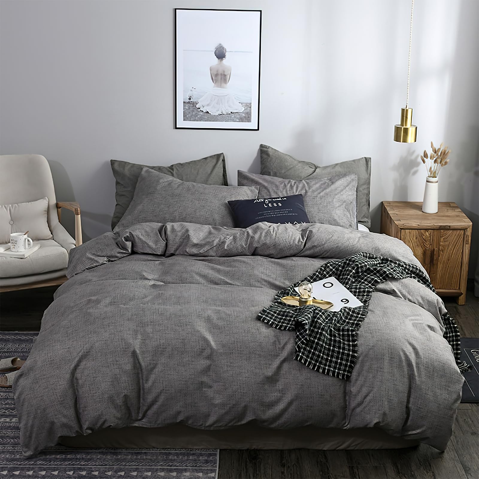 Duvet Cover Set, Soft Brushed Microfiber Comforter Cover with Zipper Closure, 3 Pieces Include 1 Duvet Cover 220x240cm and 2 Pillow Shams, King Size (Gray, 220x240cm)