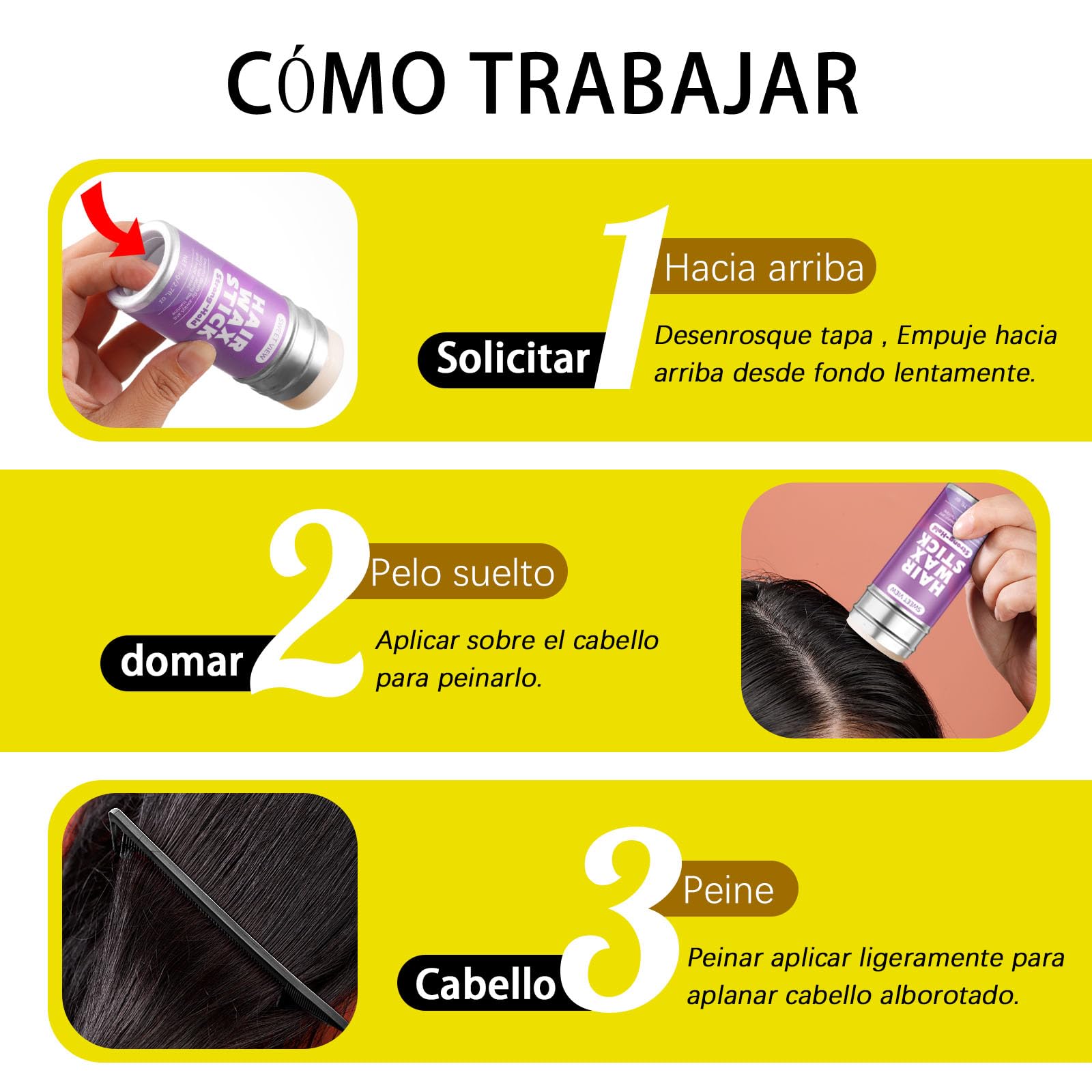 SWEET VIEW Cera para el cabello en barra, bálsamo de fijación flexible para alisar cabellos rebeldes, encrespados, coletas, moños, accesorios de peinado para mujeres, niñas y niños