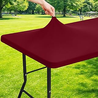 Moosfor Rectangle Spandex Fitted Table Cloth, 8FT Elastic Tablecloth