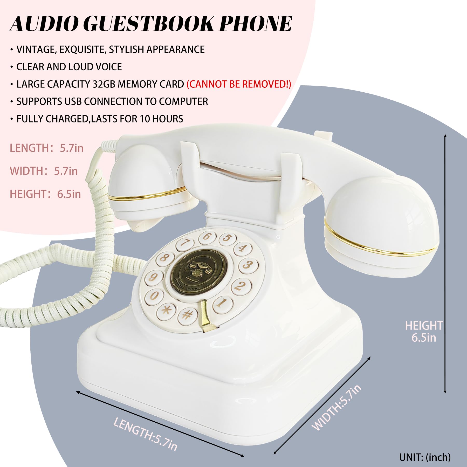 Libro degli ospiti audio per matrimonio con riproduzione one-touch e volume regolabile per matrimoni, anniversari, feste di compleanno, baby shower (bianco S)