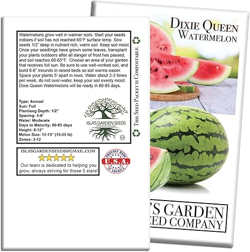 Miniatura 6 de Dixie Queen - Semillas de sandía (semillas de jardín de Isla), 50 semillas de reliquia por paquete, semillas sin OMG, nombre botánico Citrullus