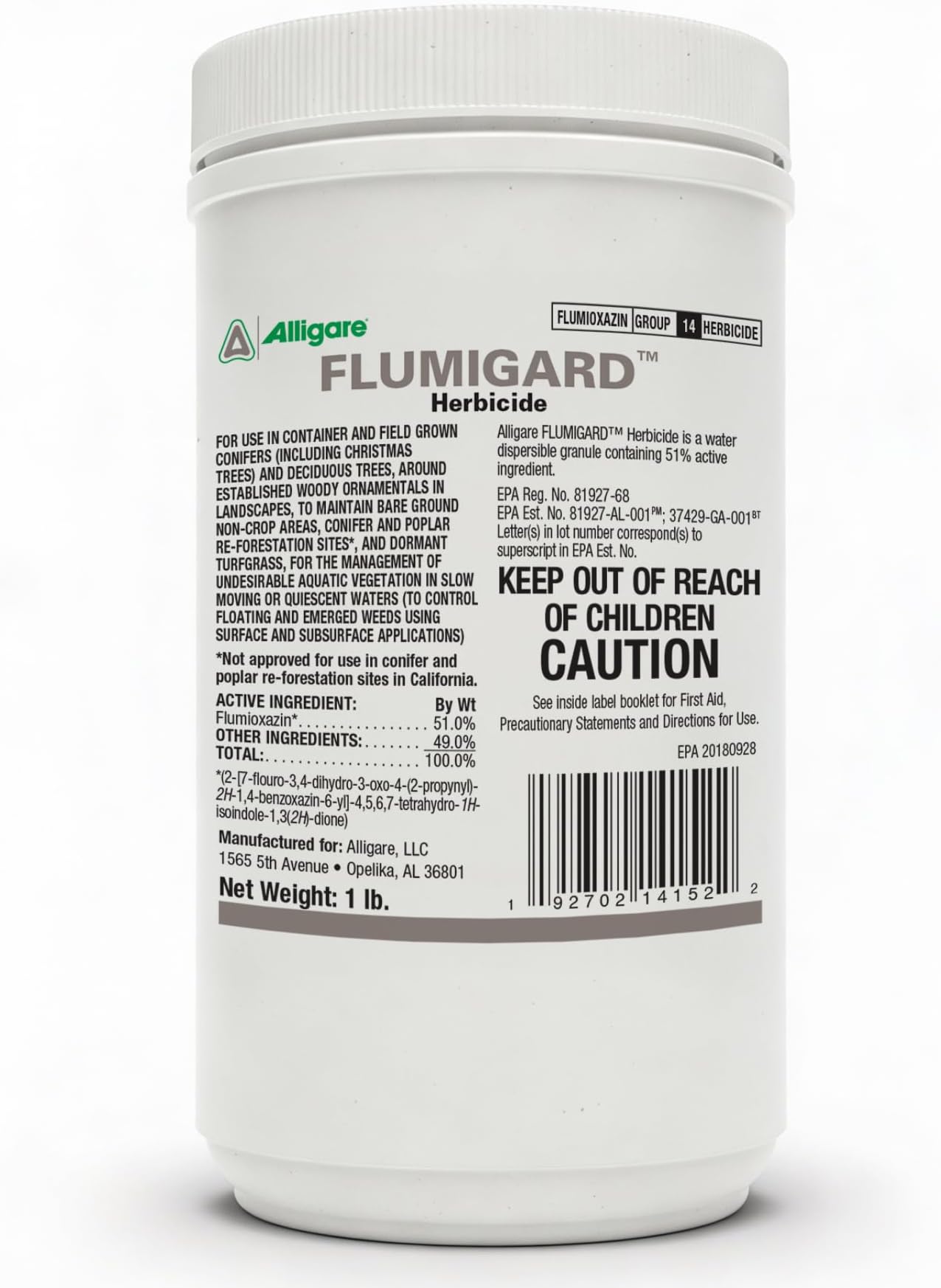ALLIGARE Flumigard Herbicide - Fast-Acting Flumioxazin Weed Killer for Rapid Control of Aquatic Algae and Terrestrial Weeds in Forestry, Aquatic, and Bare-Ground Sites - Granules -1lb