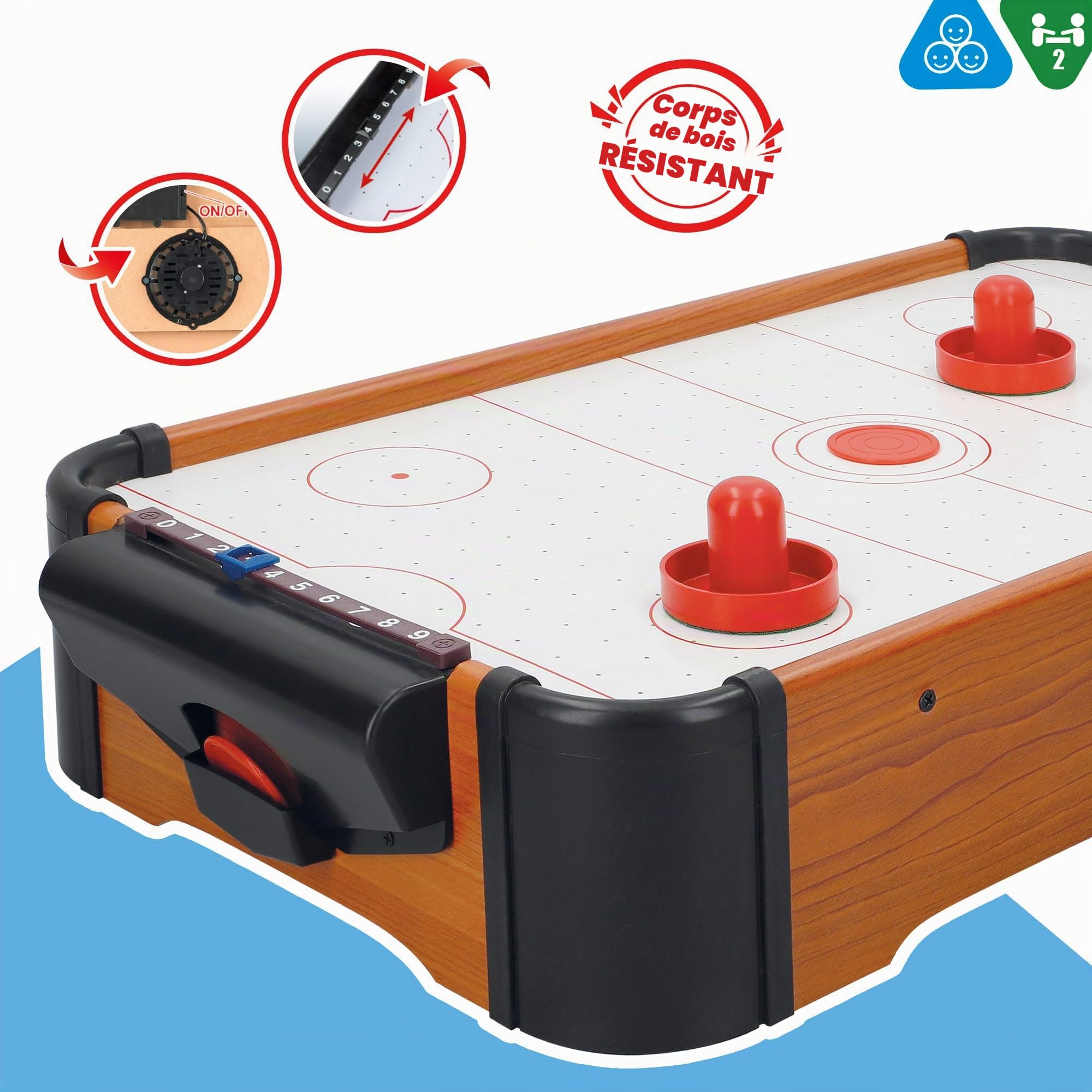 ColorBaby 46614 Jeu de Table de Hockey en Bois 56 x 31 x 10 cm, CB Games, 2 poussoirs Base en Feutre, 2 disques et 2 marqueurs, pour Enfants à partir de 6 Ans, Cadeaux et Jouets pour Enfants