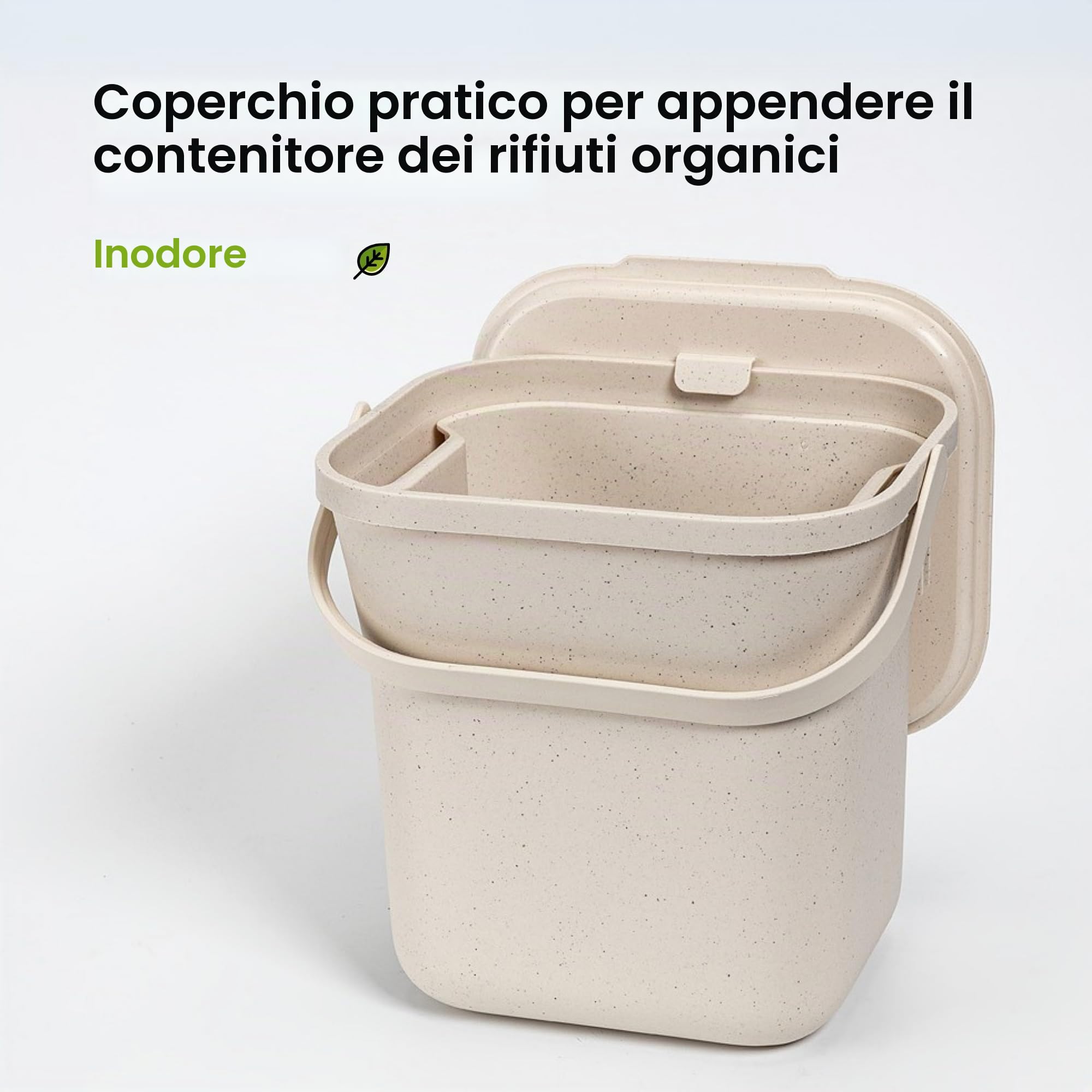 Urbalive Design - Pattumiera biologica, 8 l, con colino estraibile, secchio per compost da cucina con coperchio, piccolo cestino per rifiuti biologici quotidiani, lavabile in lavastoviglie, con