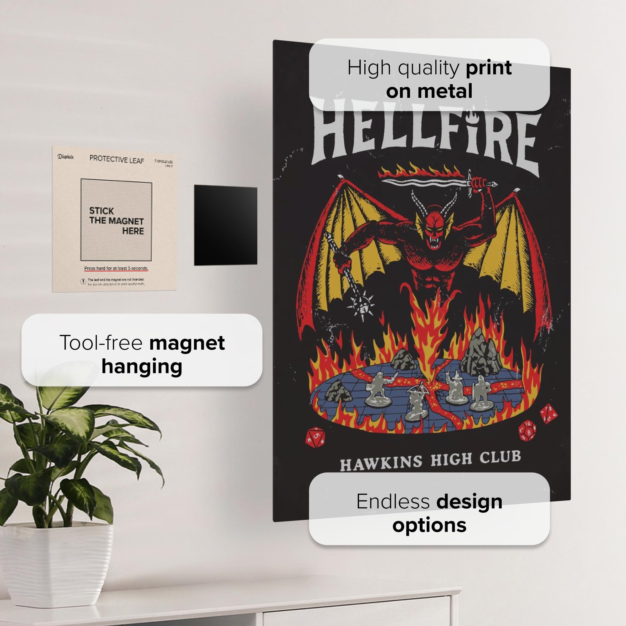 Displate Poster in metallo Stranger Things Series – Hellfire Club – Hawkins High Club – Poster da parete – Decorazione da parete – Poster in metallo – 32 cm x 45 cm