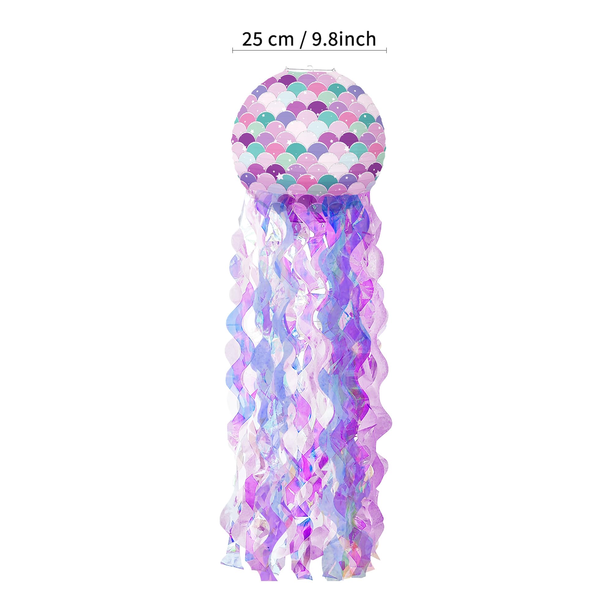 Mermaid Birthday Decorations Jellyfish Paper Lanterns Mermaid Scales Hanging Lantern for Girls Birthday, Baby Shower, Ocean Theme Party Decoration, Set of 4