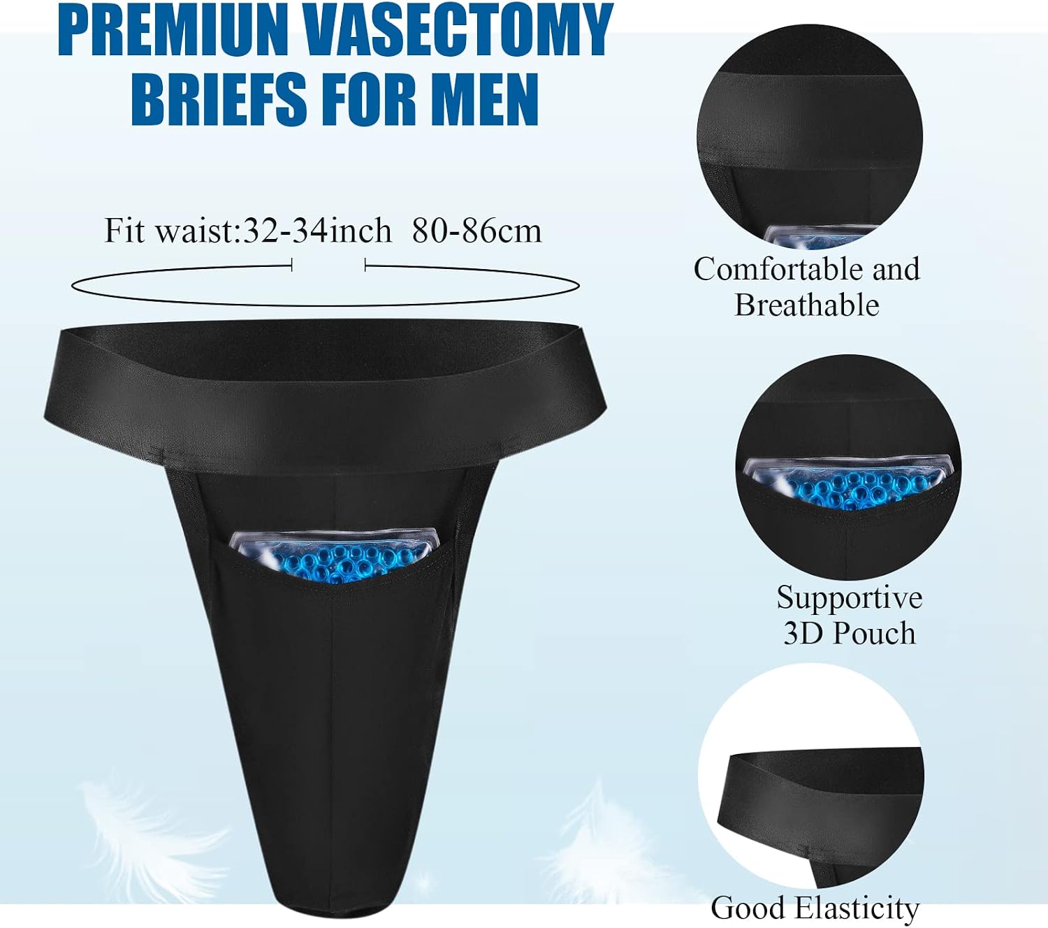 Janmercy 2 Pcs Vasectomy Underwear Jockstrap with 2 Custom Fit Ice Pack, Support Snug Briefs Vasectomy Gift for Men Testicular Support and Pain Relief, Black