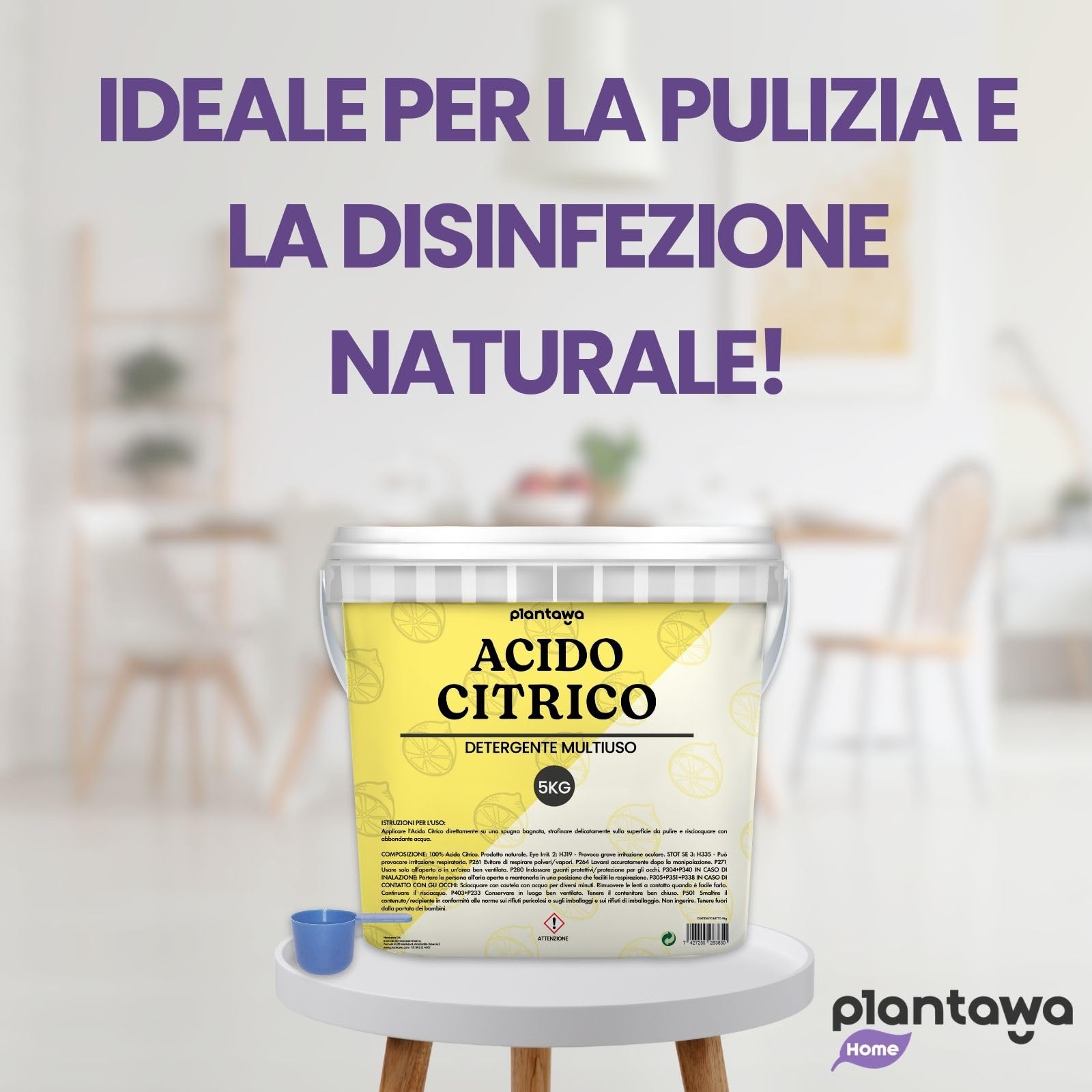 PLANTAWA Acido Citrico in polvere 5kg | Acido Citrico per Pulizia Casa | Multiuso per Lavatrice, Bagno e Cucina | Alternativa Naturale ai Detergenti Chimici | 100% Puro e Versatile