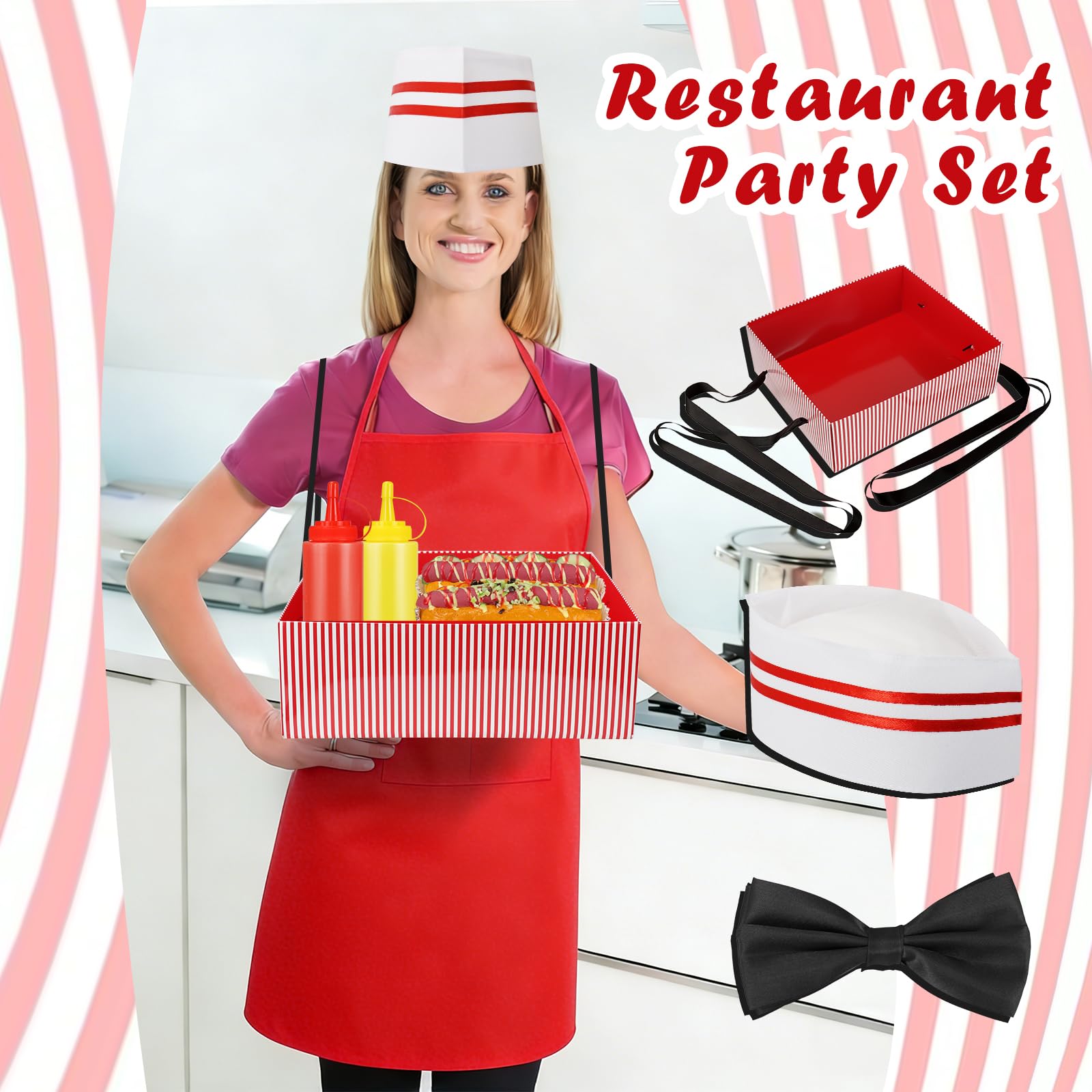 Confezione da 9 costumi da cameriere per hot dog, per Halloween, carnevale, popcorn, film, soda, grembiule da circo