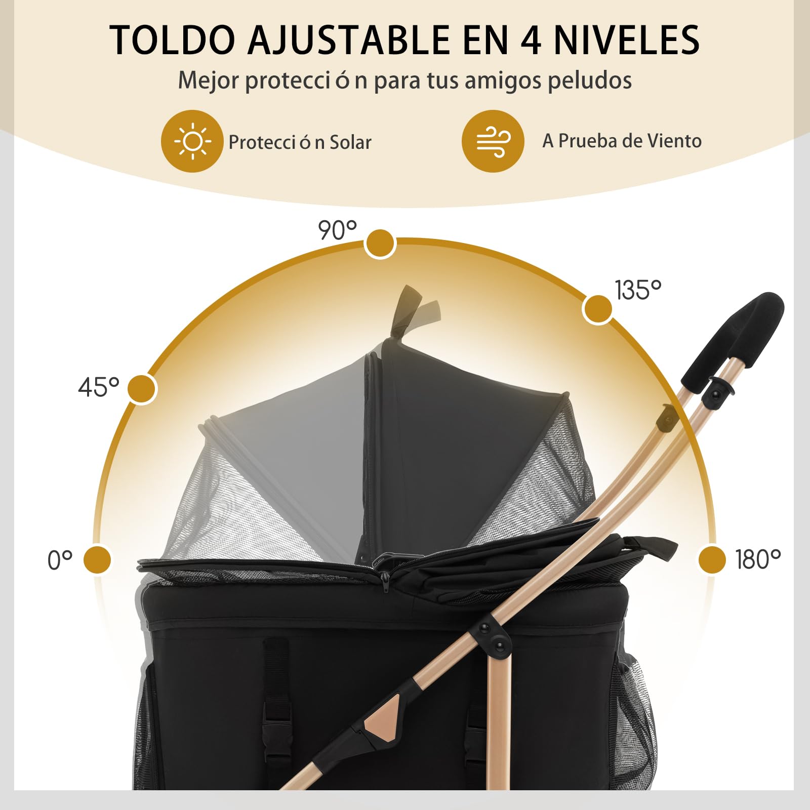 GYMAX Carro para Mascotas 3 en 1, Cochecito Plegable para perros con Soporte Extraíble y Capota Ajustable, Carga 15 kg, Ventanas de Malla, para Perros, Gatos Pequeños/Medianos (Negro)