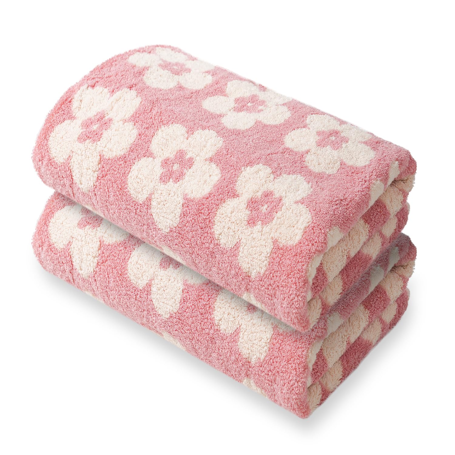 Lyntrique Pink Bath Towels - Set of 2 Made Cotton 27x55 Inches Highly Absorbent for Bathroom (BloomLux)