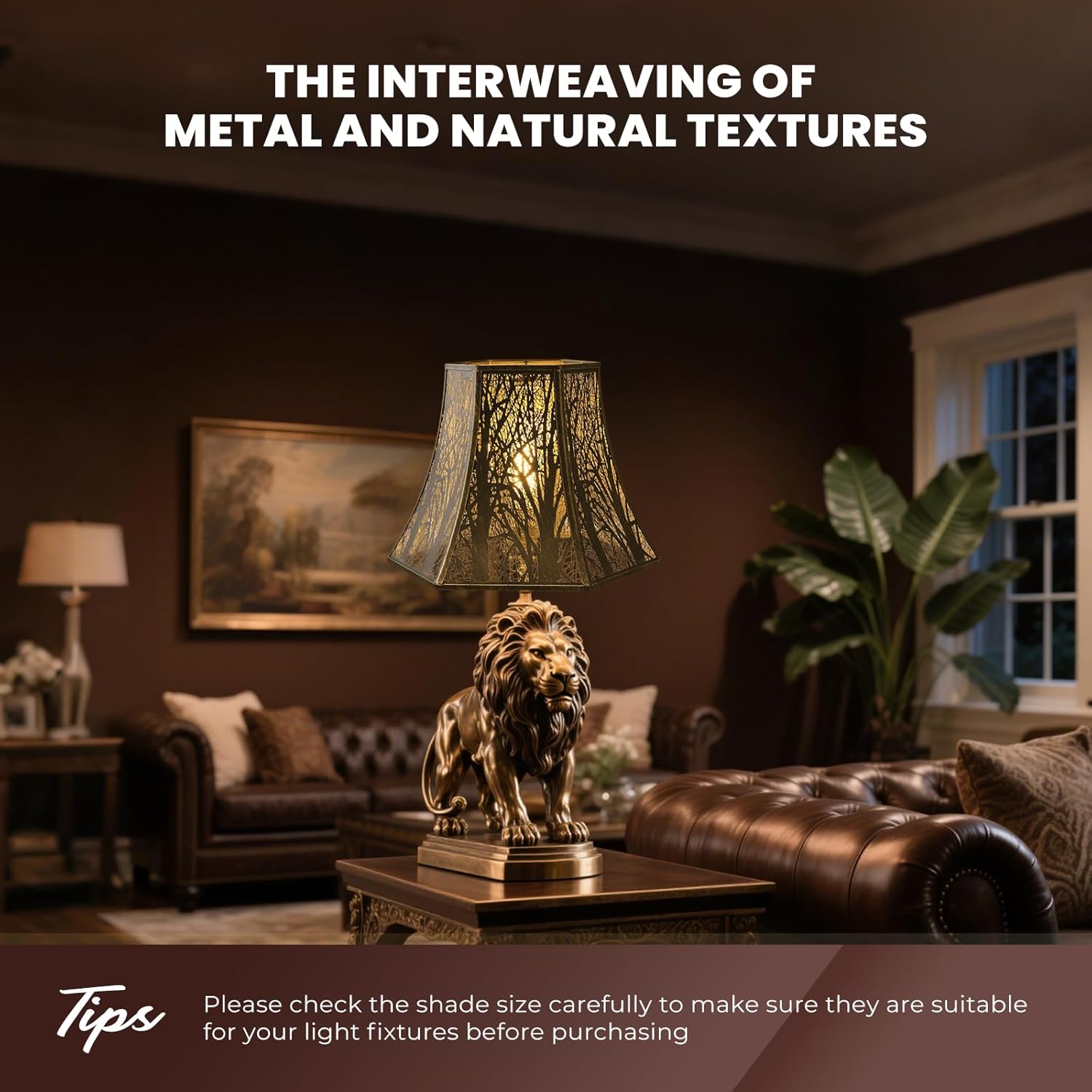 ALUCSET Metal Lampshade, 10" Top x 16" Bottom x 14.5" High (Spider) Lamp Shades Replacement for Floor Lamp, Bedside and Table Lamps, Antique Bronze Gold Hexagonal Lamp Shade - Art Etched- Lampshades