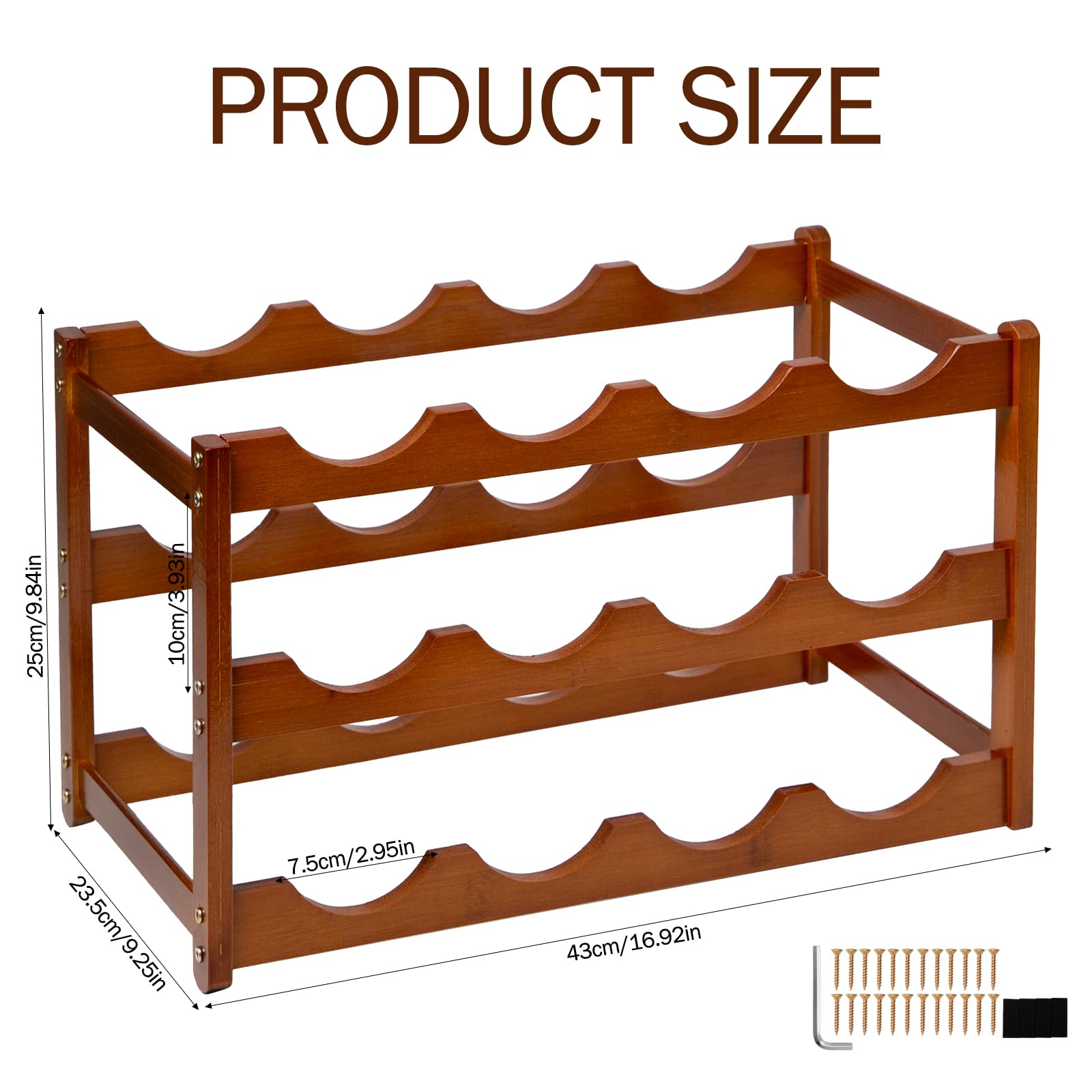 Portabottiglie da Tavolo in Bambù Portabottiglie di Vino per Bar | Portabottiglie in Bambù a 3 Piani per 12 Bottiglie, Standard Portabottiglie Autoportante, per Cucina Soggiorno Cantina
