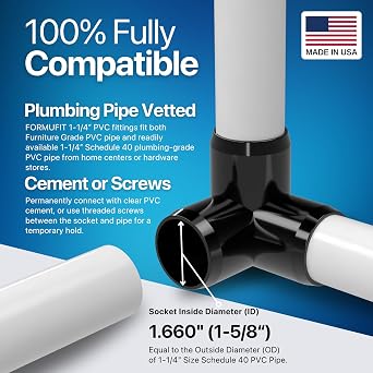 FORMUFIT 1-1/4 3-Way Elbow, Furniture Grade PVC, Black, 4-Pack