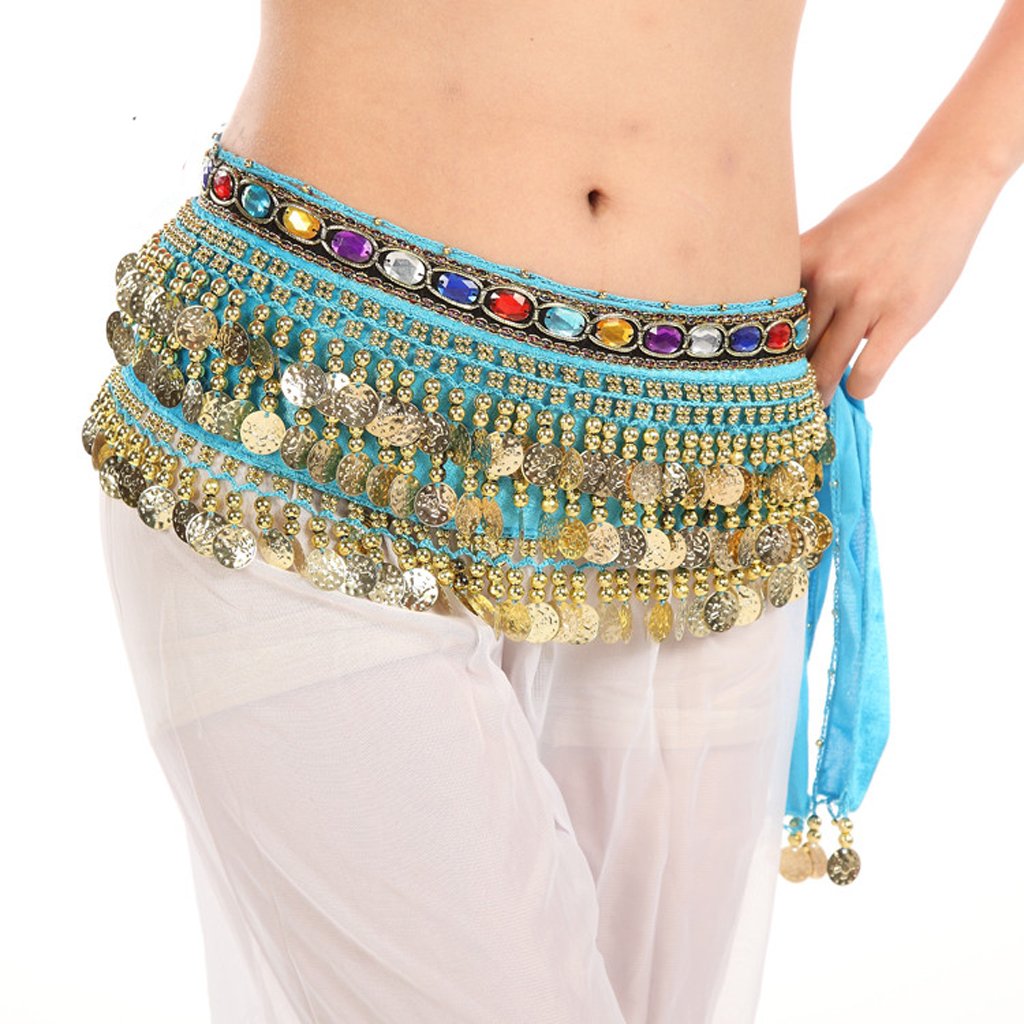 MUNAFIE Belly Dance Hip Scarf Belly Dancing Multi-Row Coin Noisy Belt Skirt