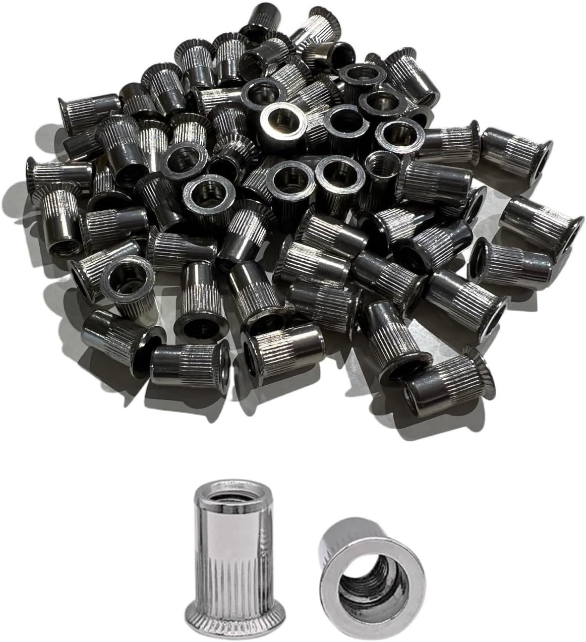 100pcs Rivet Nuts, Countersink Head SUS304 Threaded Insert Nut Flat Head Knurled Nutsert Rivnuts (Size : M4*11)