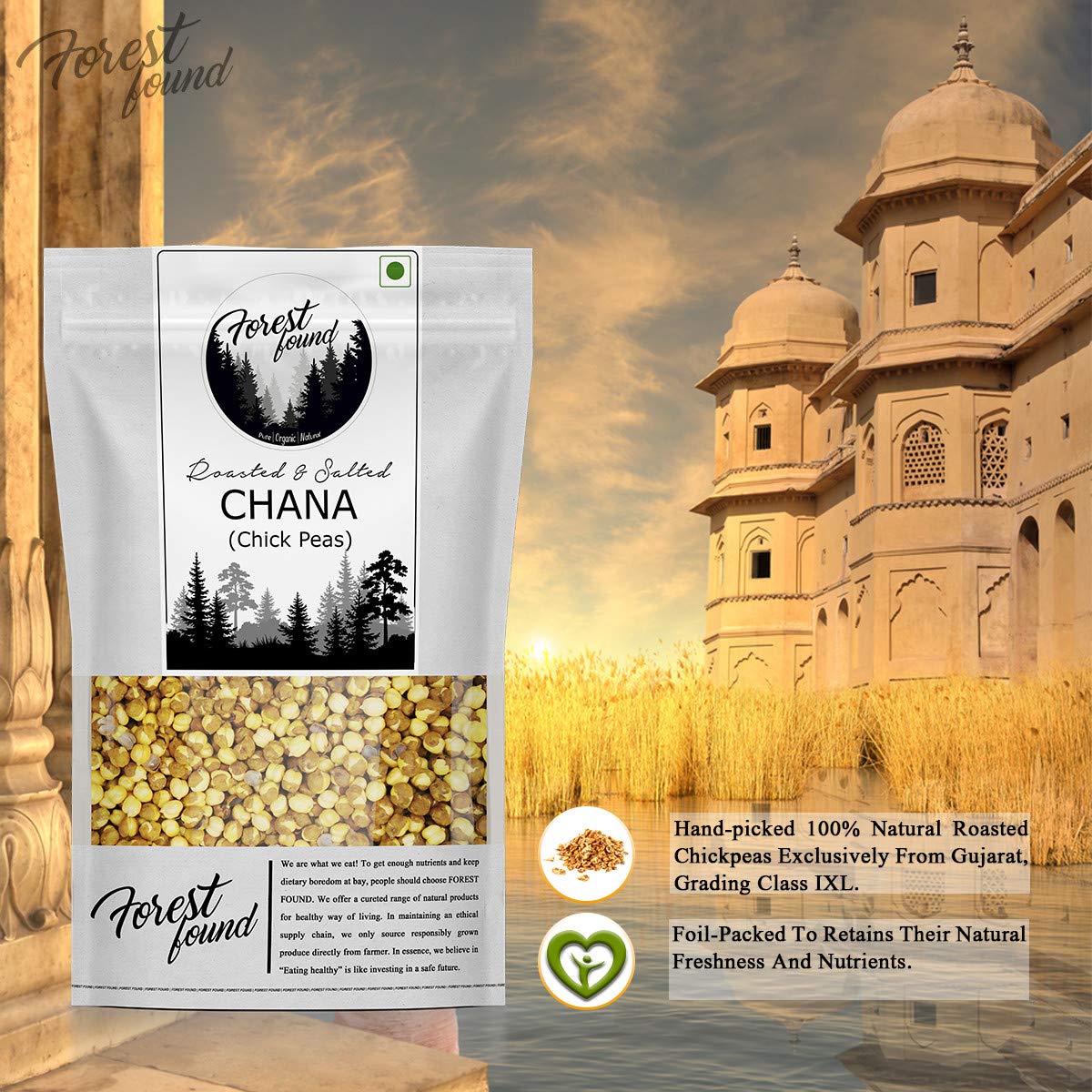 Forest Found Roasted Salted Desi Chana | Chickpeas Dana, Gluten-Free | Made by Vacuum Roasted Technology, Protein-Packed Healthy Gujarati Snack, Oil-Free, Non-GMO (250g) 1