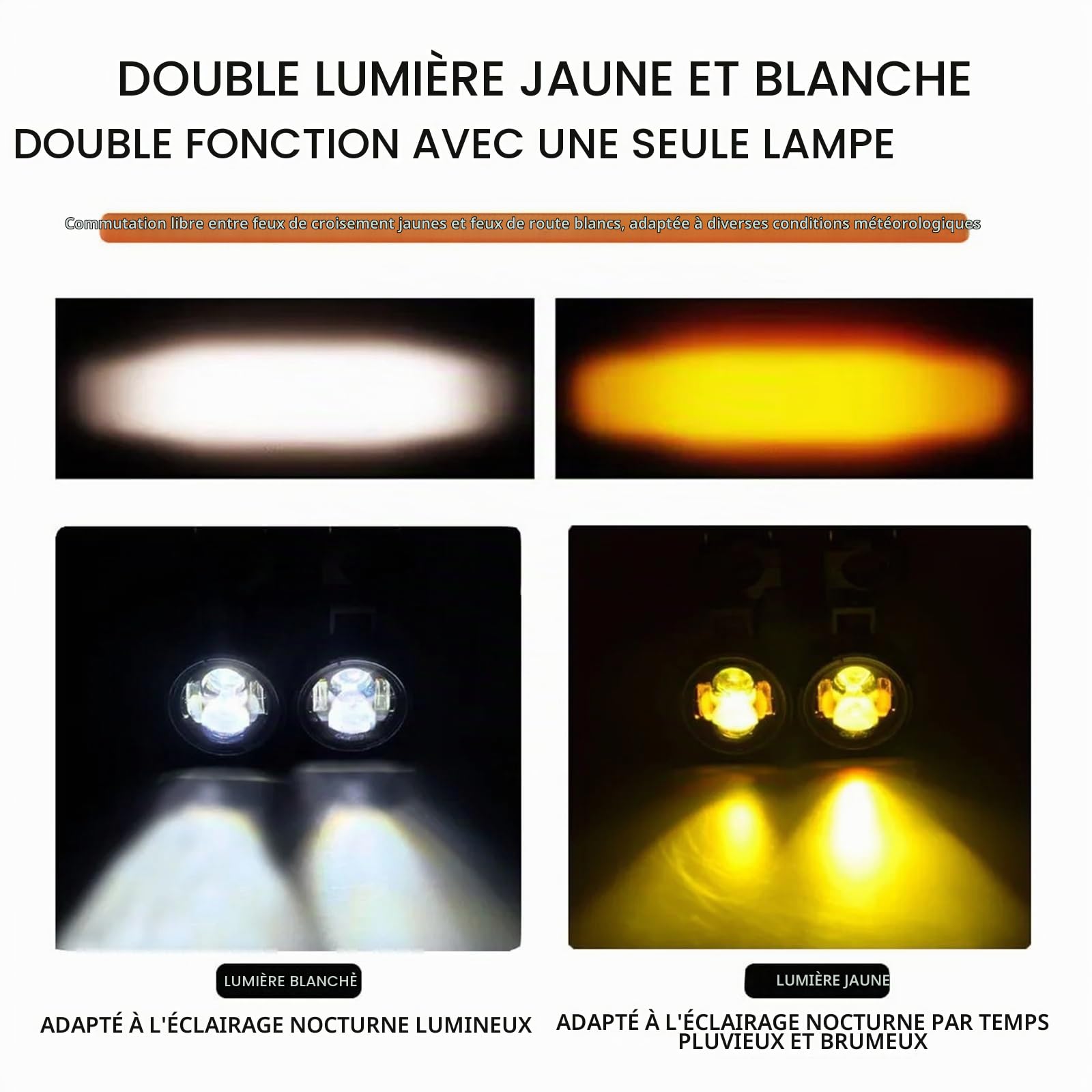 Phare Moto Paire Phares Antibrouillard pour Moto 100 W Feux Brouillard Auxiliaires À LED Phares Avant Bicolores Phares