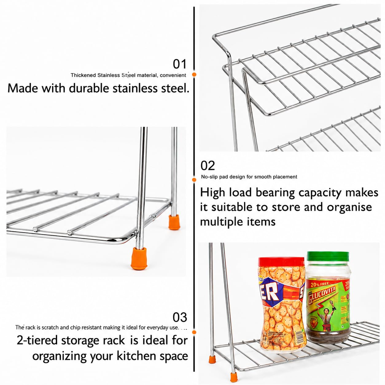 Tabletop Spice Rack For Your Kitchen_Countertop Spice s And Masala Rack 2 -Tiered Shelf And 2 Layer Stainless Steel And Special Countertop Spice Rack-(Pack Of One) (Nhsp) — Amazon image 6