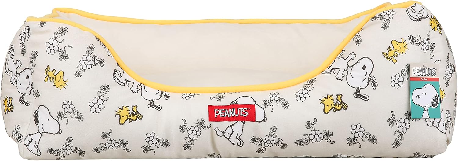 Peanuts for Pets Snoopy & Woodstock Cuddler Dog Bed in Beige Elevated Dog Bed