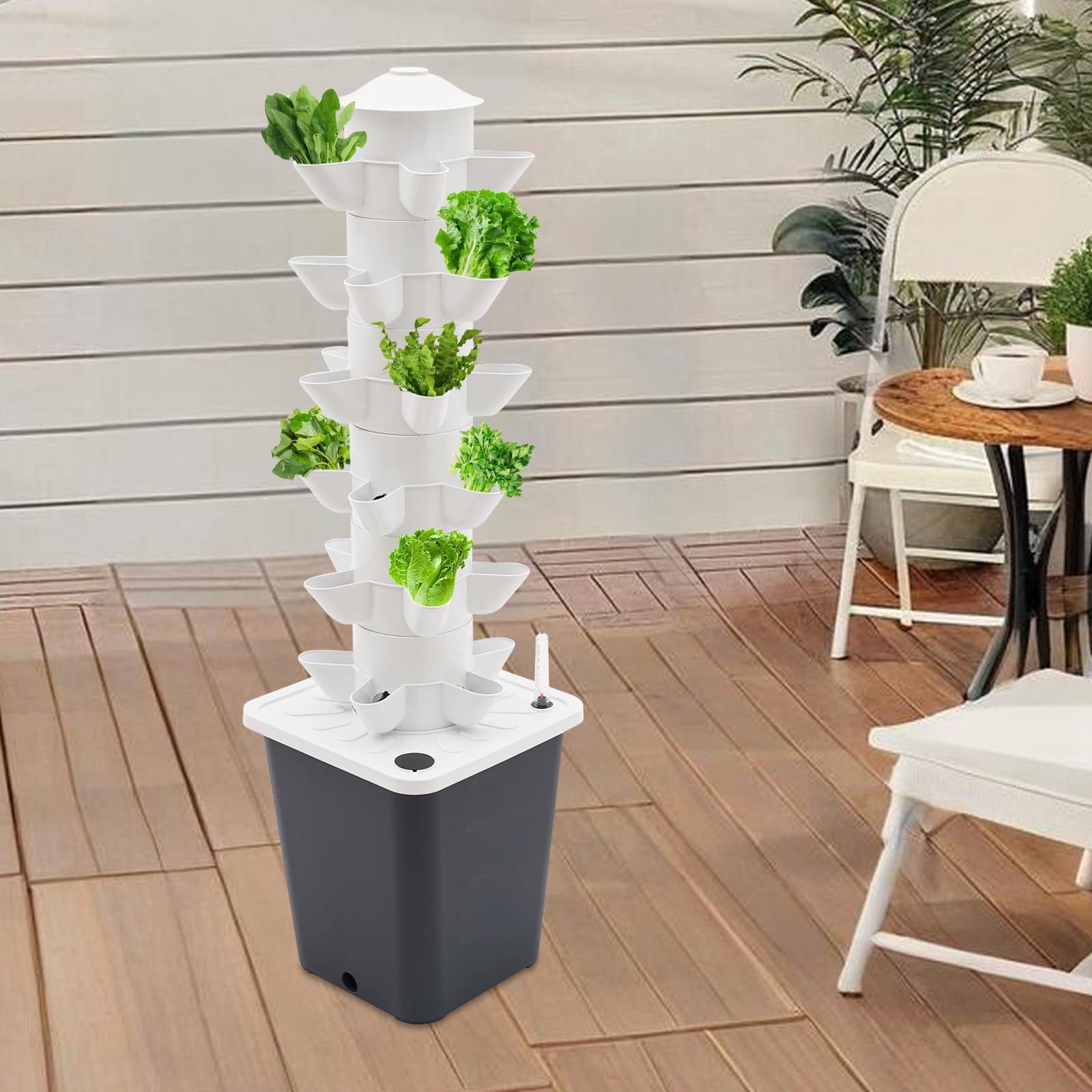 Hydroponic Growing System,30 piante Vertical Idroponica Torre in crescita, sistemi di coltivazione di piante senza suole, sistema di coltivazione idroponica da giardino (bianco + grigio)