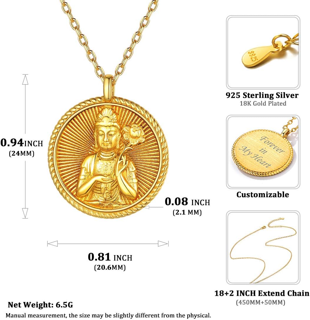 ChicSilver Unisex Buddha Pendant Necklace 925 Sterling Silver Bodhisattva Amulet/Talisman 14K Gold Plated Chinese Constellation Zodiac Coin Necklace