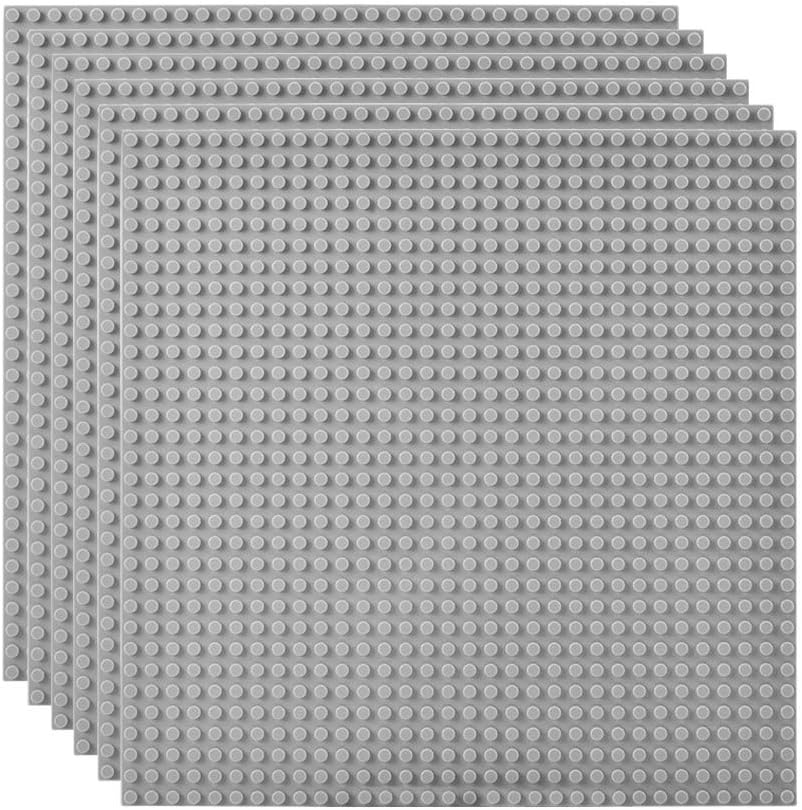 6 Pack Classic Baseplates 10" x 10", Building Base Plates for Building Bricks, 100% Compatible with Major Brands and Activity Table-Baseplate, Sturdy & Safe, Age 3 and up Kids, Grey
