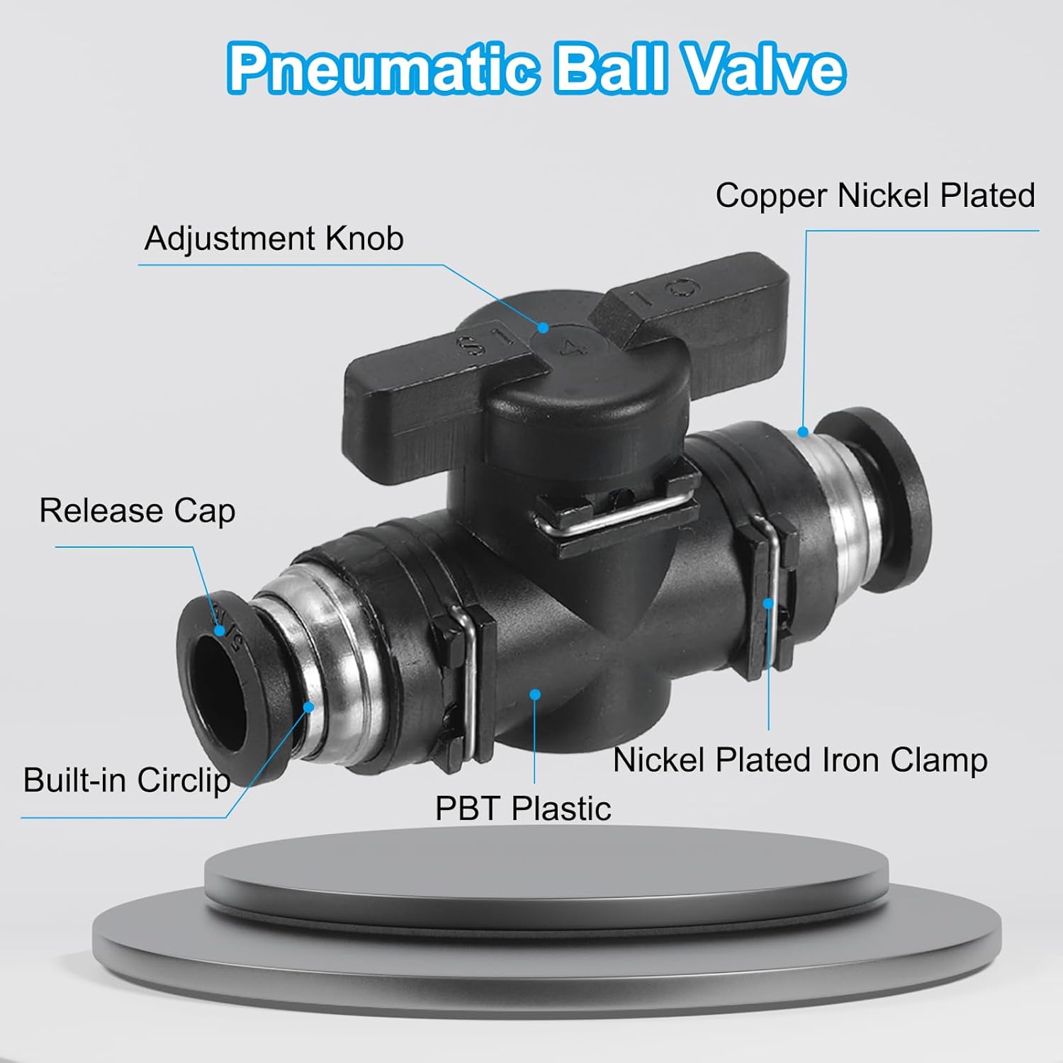 PATIKIL 5/16" Pneumatic Ball Valve, 5 Pack 5/16" OD BUC Push to Connect Tube Fittings Ball Valve Union Straight Air Flow Control Valve for Air Hydraulic, Black Silver