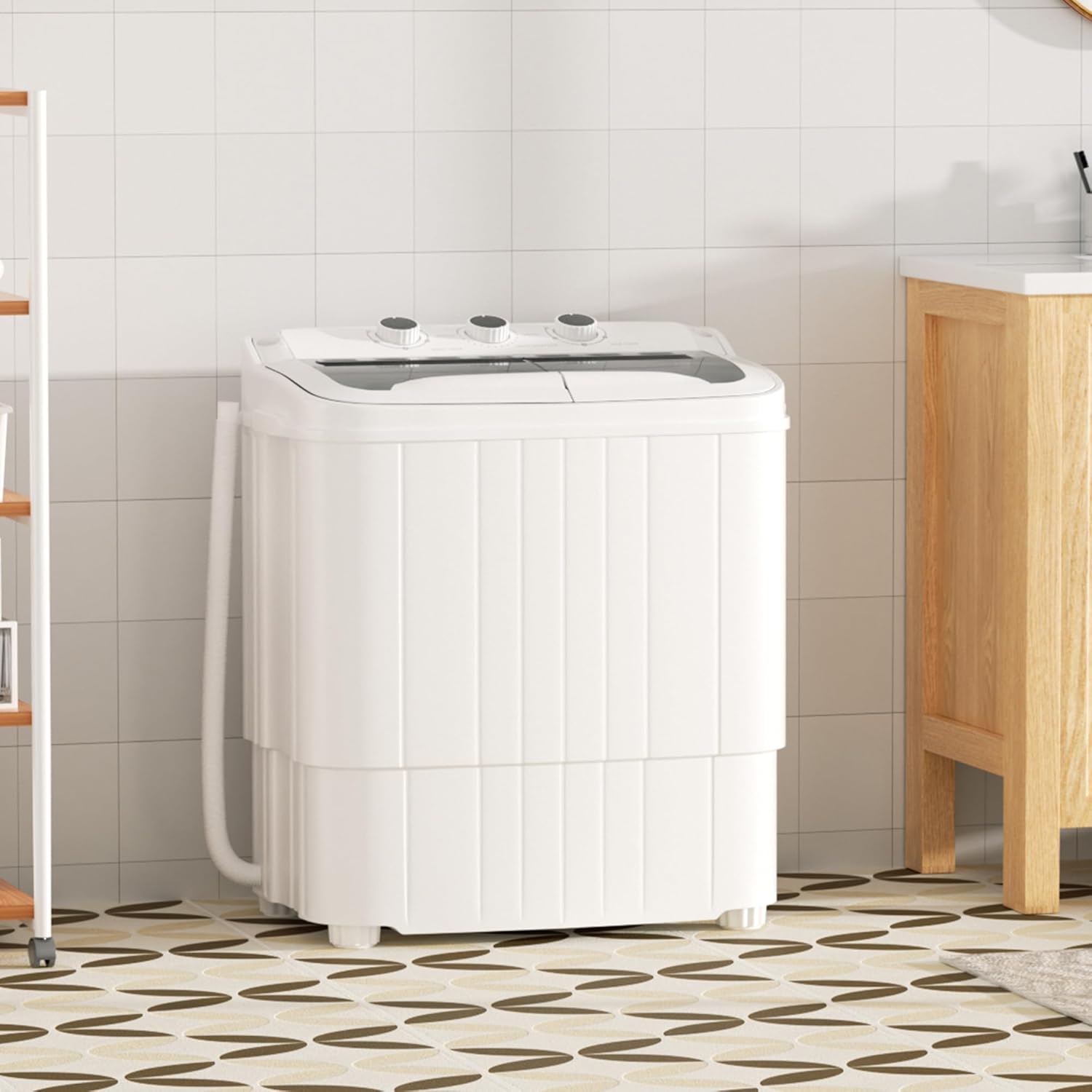 Greenvelly Portable Washing Machine, 16 Lbs Compact Mini Washer and Dryer Combo, Semi-automatic Twin Tub Laundry Washine with Drain Pump for Dorms, Apartments, RVs (Grey)