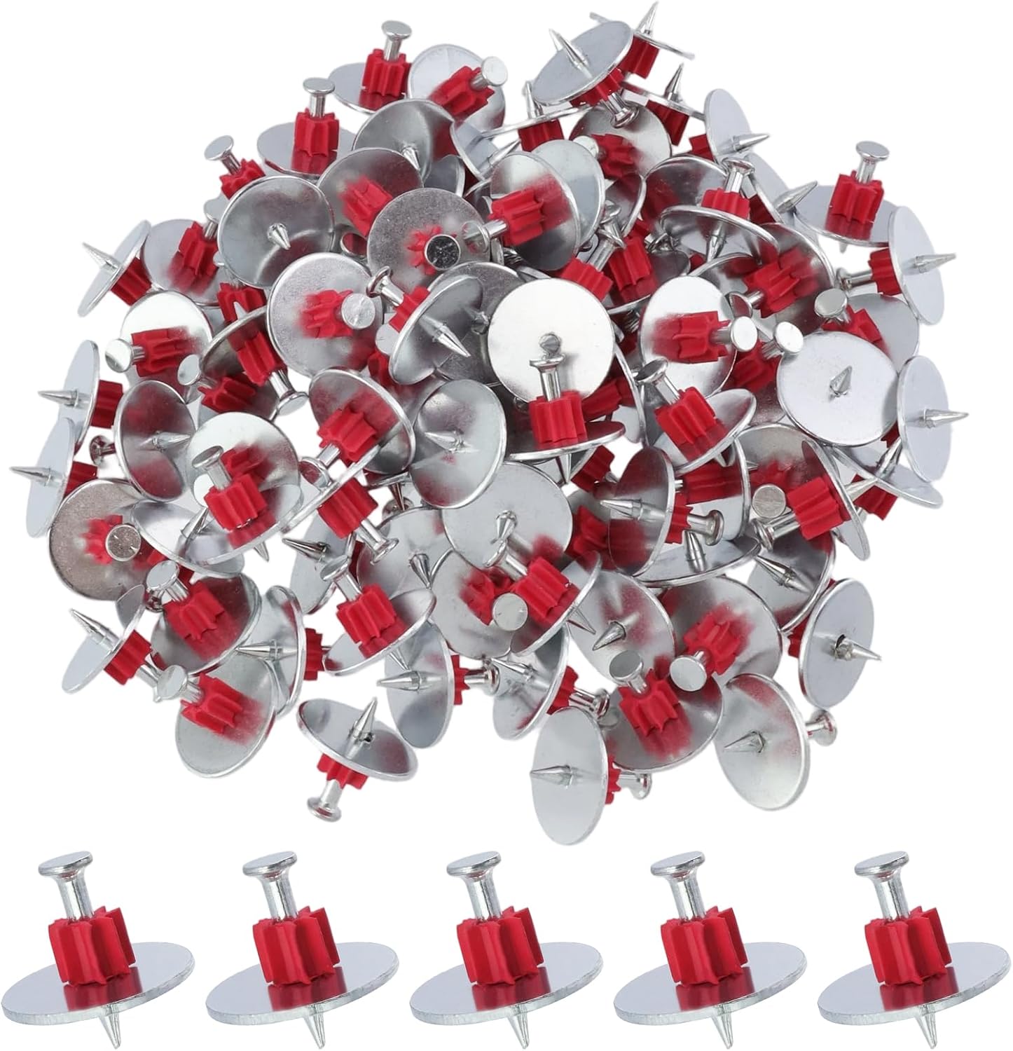 1" Powder Actuated Fasteners, Drive Pins with 1" Washer for Powder Fastening & Power Framing Systems, 25x20mm/0.98"x0.79"(WxH), 100PCS(Red and Silver)