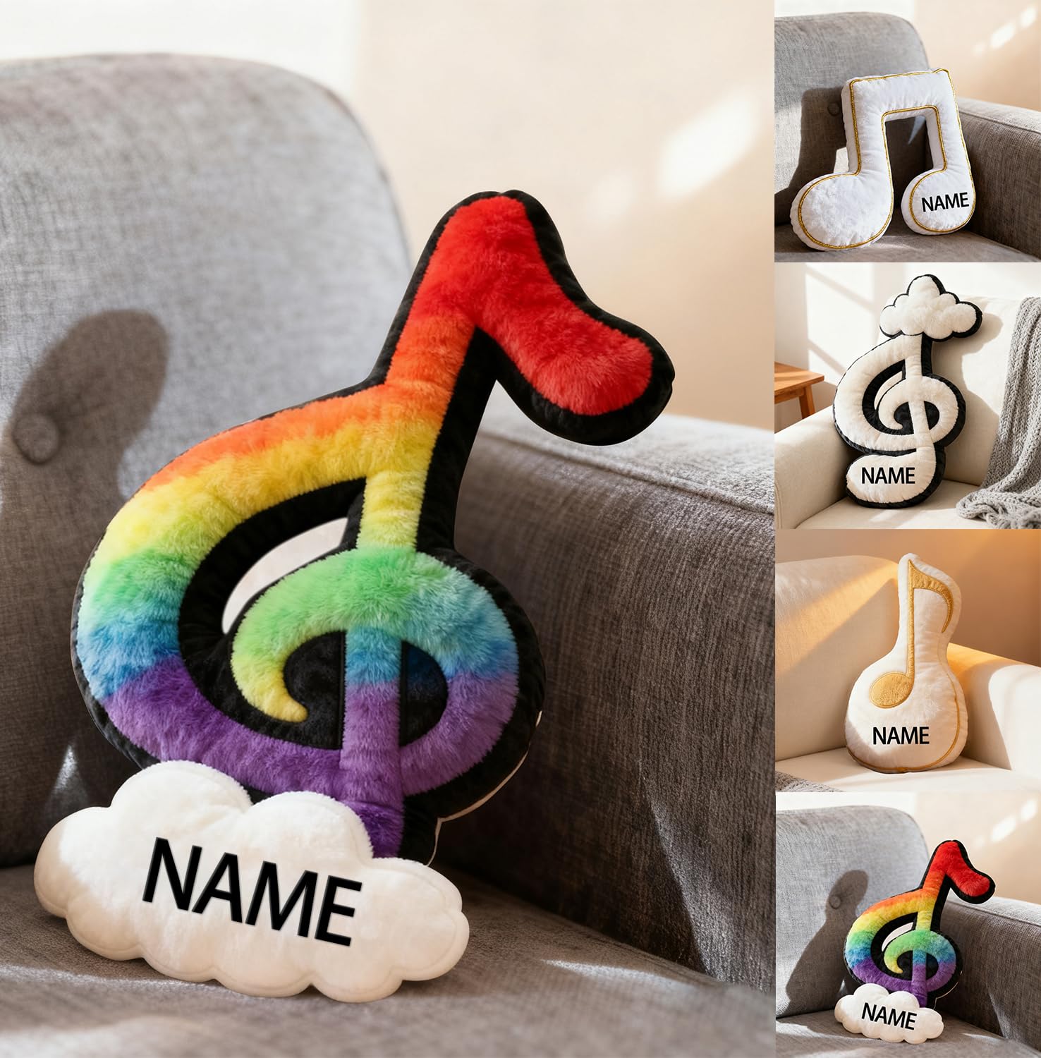 SweetJECCU Personalized Musical Note Themed Pillow, Custom Name Musical Note Shaped Throw Pillow, Music Decorative Pillows, Christmas Birthday Gifts for Music Lovers (Musical Note)