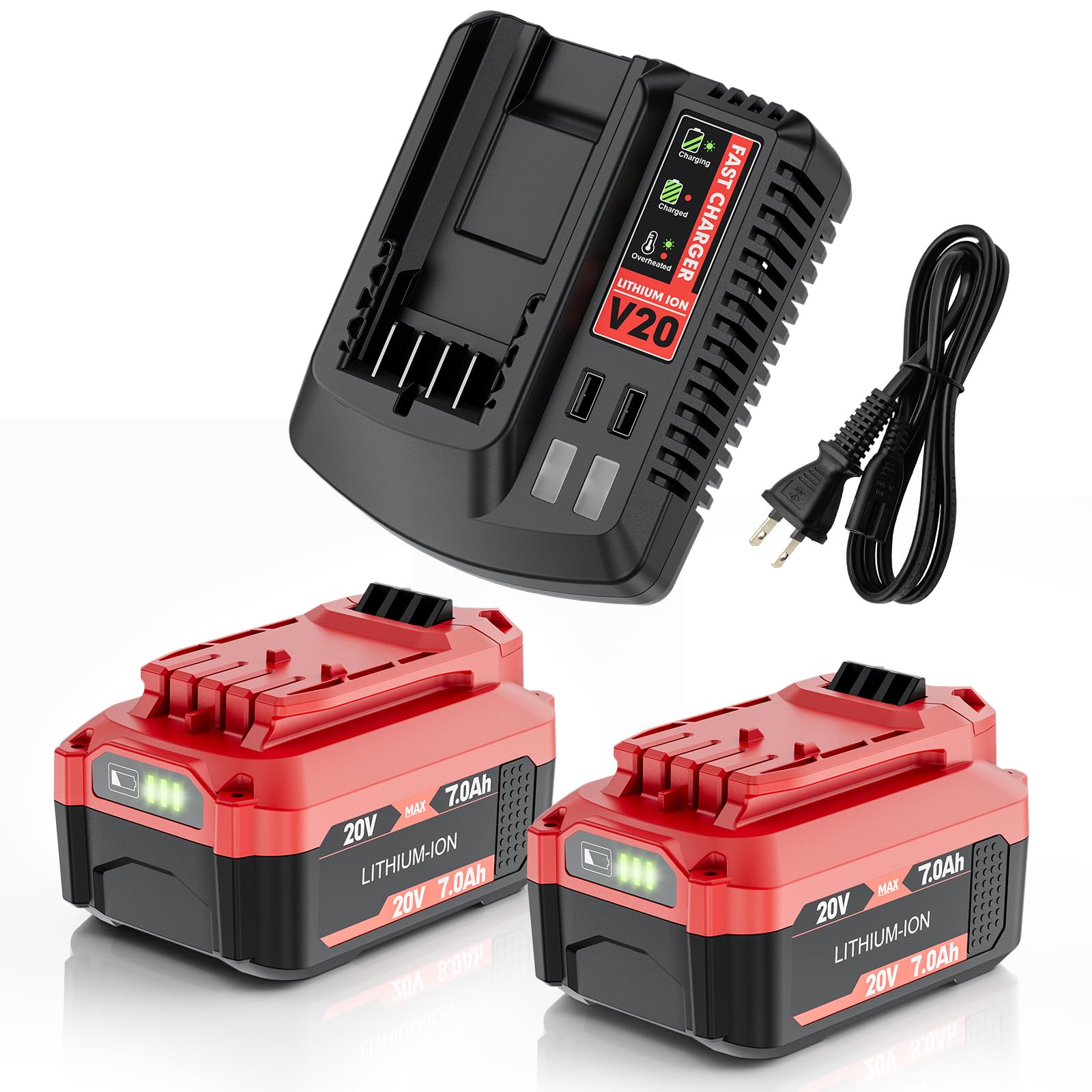 New Upgraded 20V 7.0Ah Battery and Charger Replacement for Craftsman 20V Battery V20 Lithium Ion Batteries Compatible with CMCB204 CMCB206 CMCB202 CMCB201 Cordless Power Tools