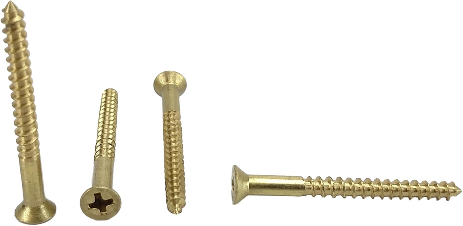 #6 x 1-1/2" Solid Brass Flat Head Philips Wood Screw (1/2" to 1-1/2" in Listing), 100 Pack (#6 x 1-1/2")