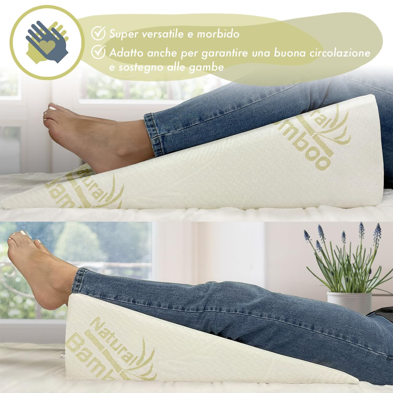 IlGruppone Cuscino Cuneo Da Lettura Ergonomico Letto E Divano Sollevatore Gambe Pesanti Schiena Fodera In Bambù Prodotto Italiano Circolazione Ginocchia Antireflusso